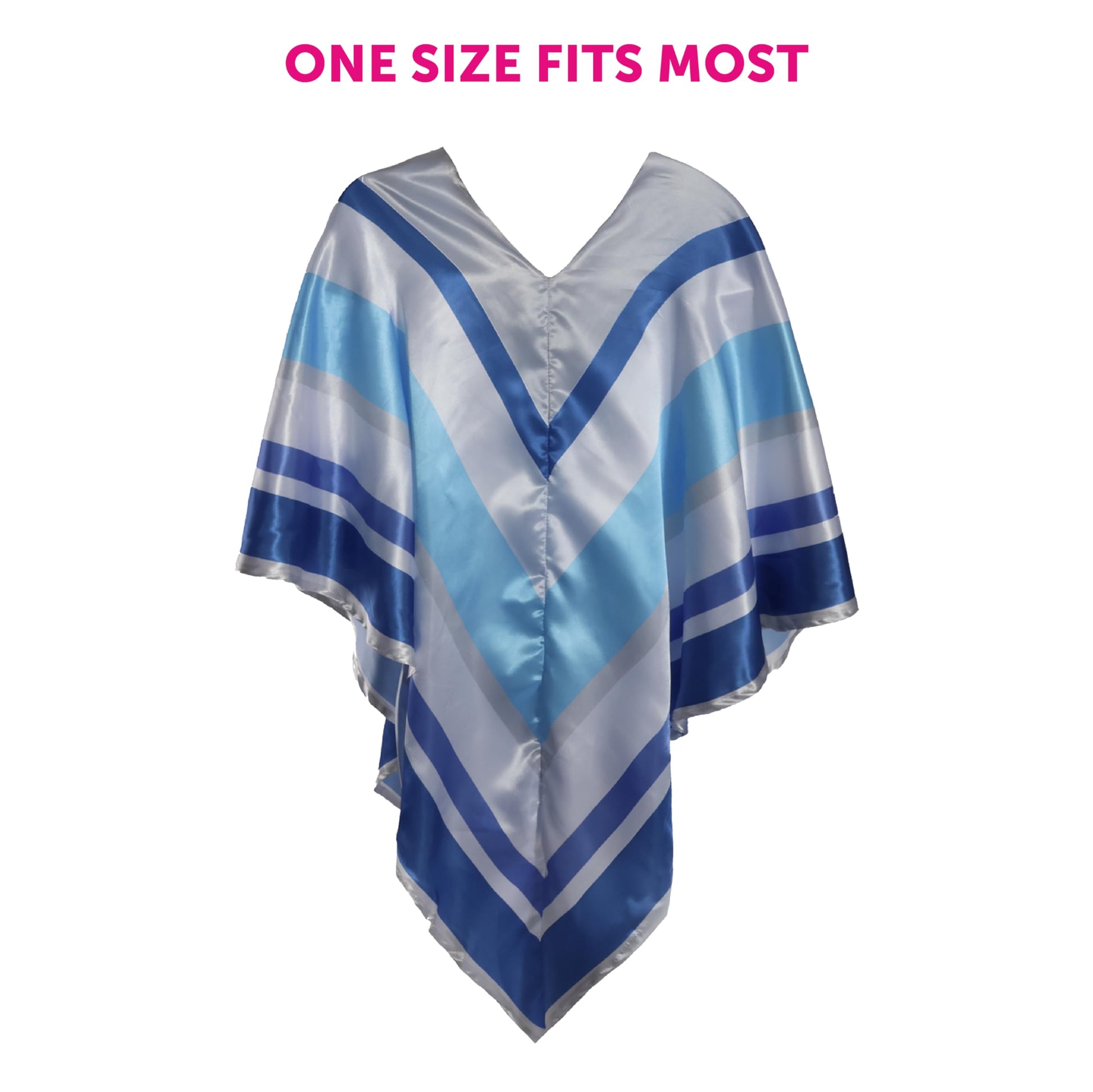 Adults 70s Pop Poncho - Silver Poncho with Dark and Light Blue (image 7)