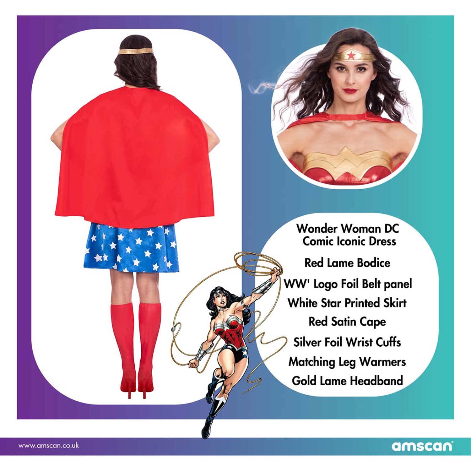 Ladies Warner Bros Wonder Woman Fancy Dress Superhero Costume (image 3)