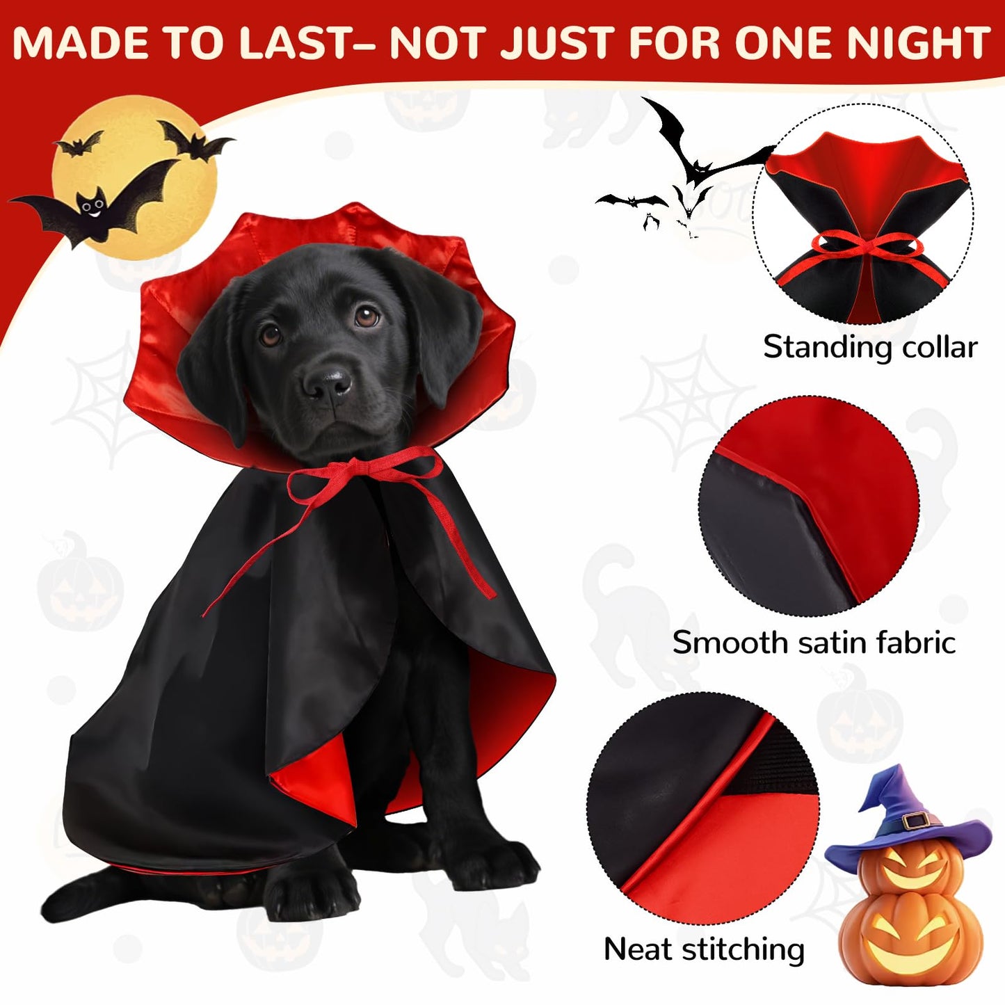 Halloween Pet Vampire Cape Adjustable Red & Black Fancy Dress