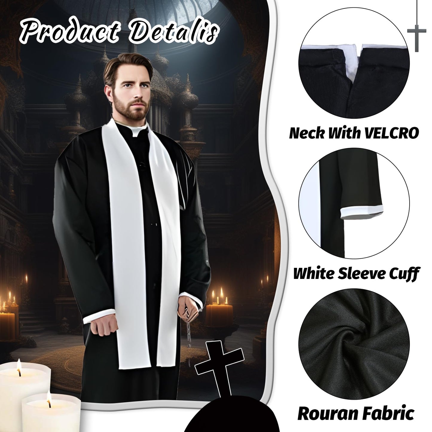 Priest Costume Men Adult Priest Robe Vicar Costume Halloween