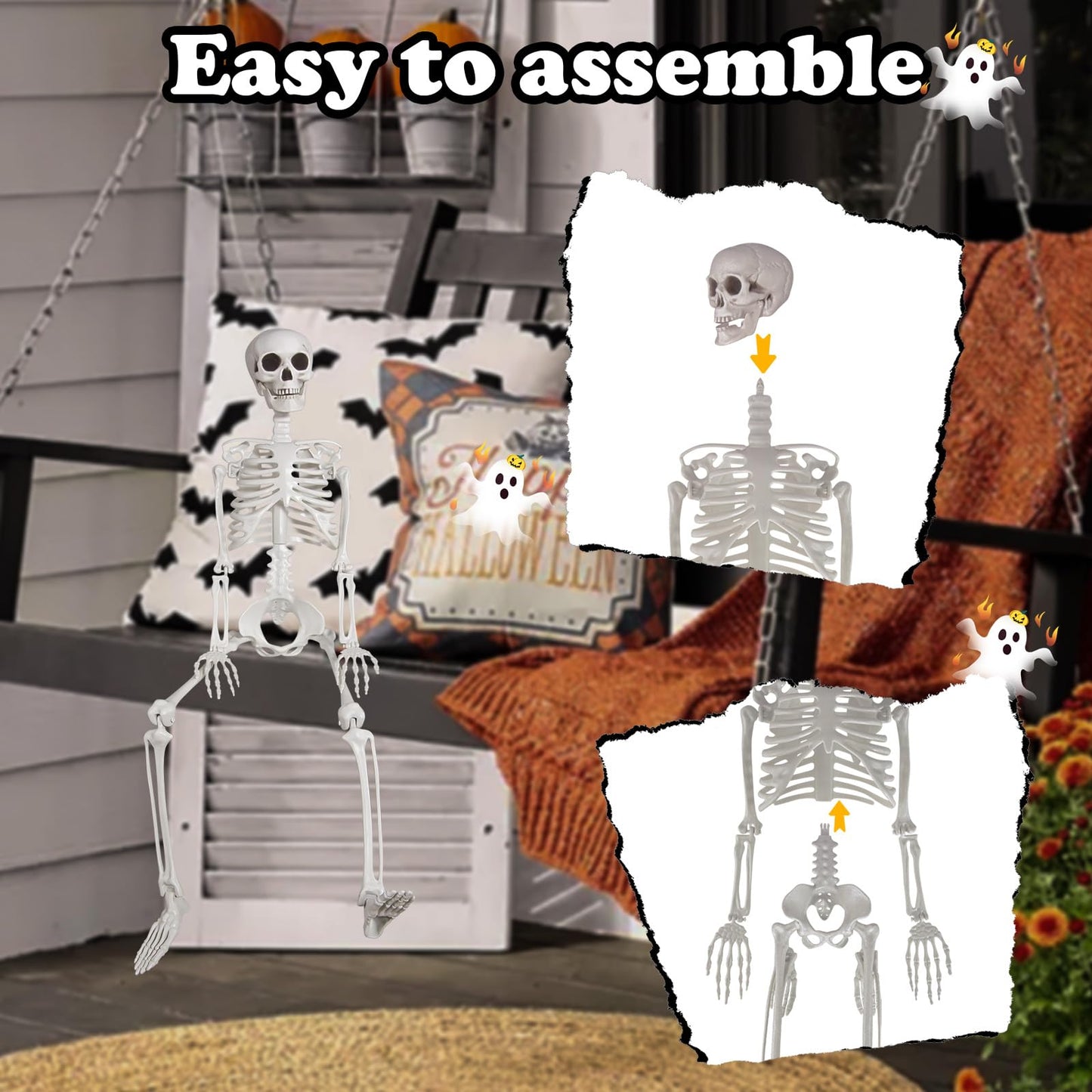 SIFOEL 90cm Halloween Skeleton Full Body Skeleton with Movable Joints for Halloween Party Home Garden House Patio Decorations (1pc)