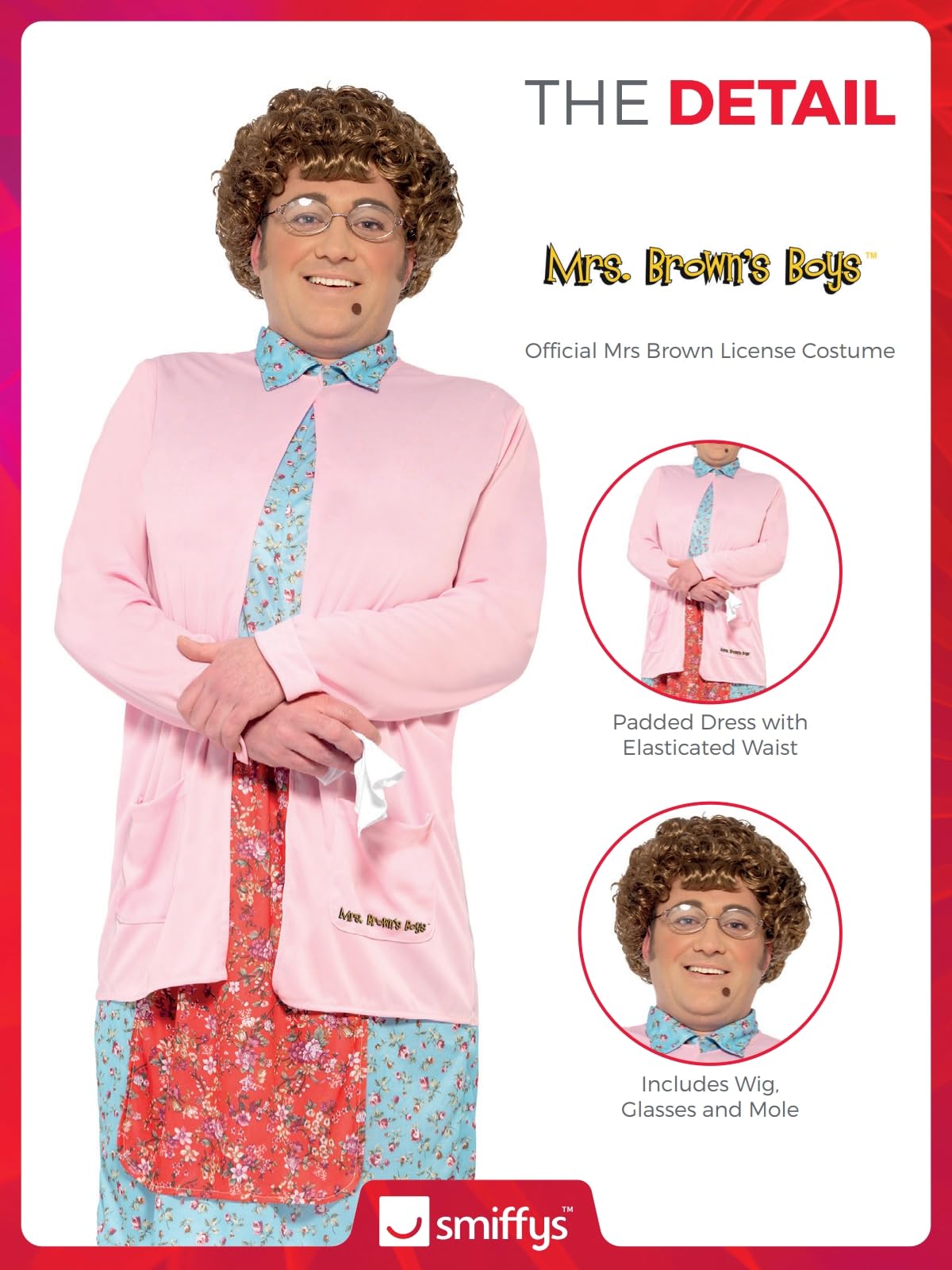 Mrs Brown Padded Costume - Pink Dress - Cardigan - Wig - Glasses (image 3)