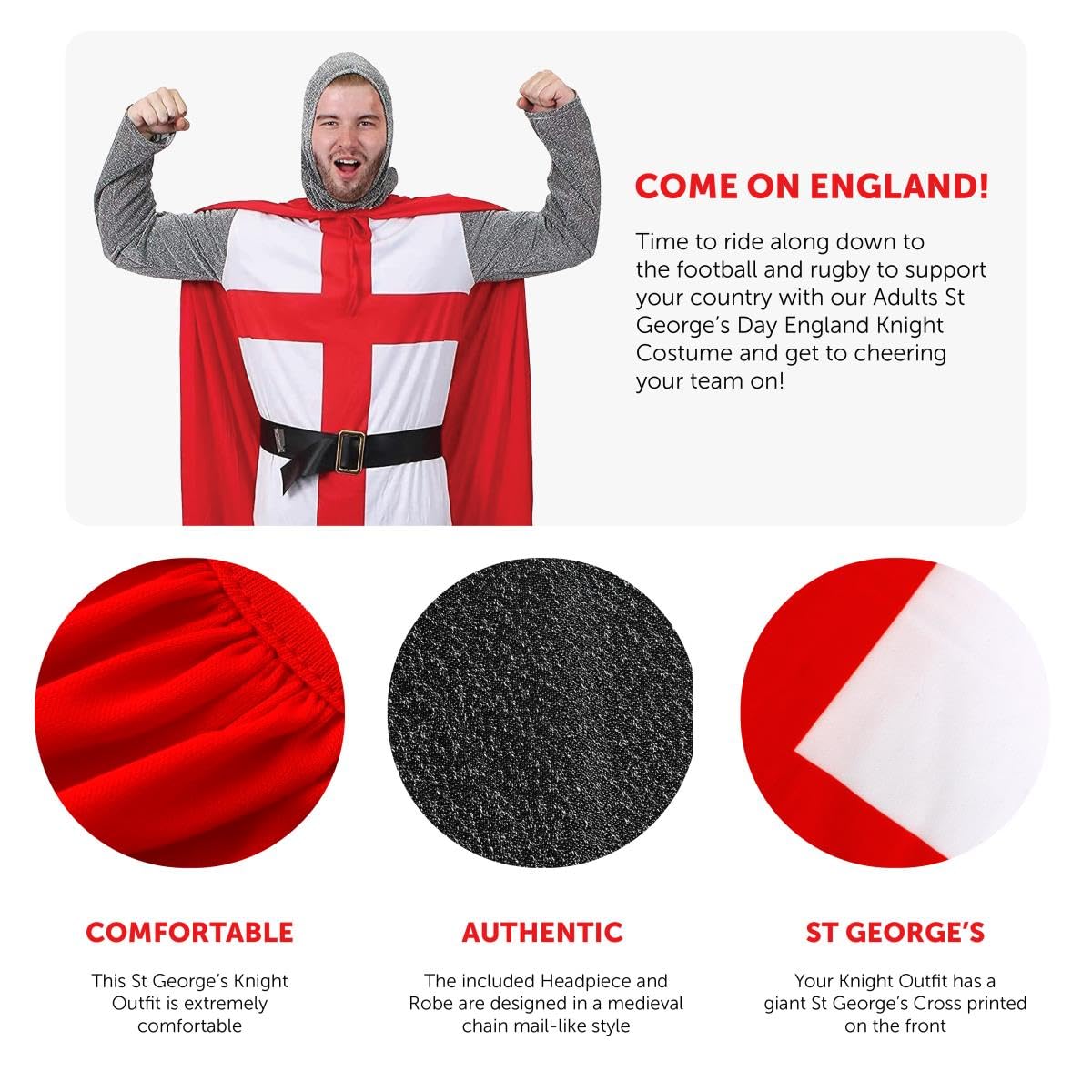 Medieval Queen & Knight Fancy Dress Couples Costumes - Red Renaissance Fair Tudor Era Outfit St George's Flag Cross Royal Sports Supporters Party - Womens: X-Large Mens: Medium