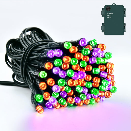 Halloween lights with 50 LED in orange-purple-green colours, 5m copper wire, battery