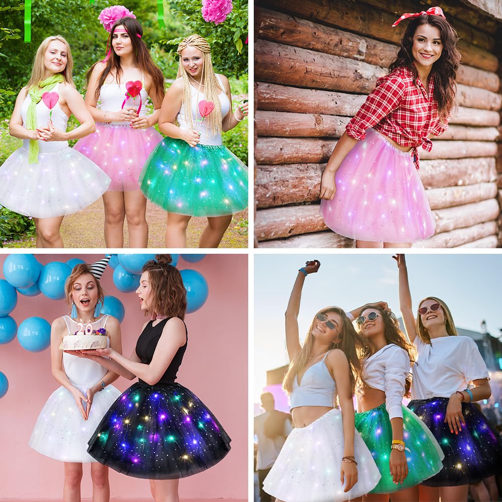 URAQT Tulle Tutu Skirts for Women LED Light Up, Tutu Skirts Sequins Stars Elastic, Tutu Adult Teen Skirt Ballet Dance Festival Outfit Halloween Party Costume # Black