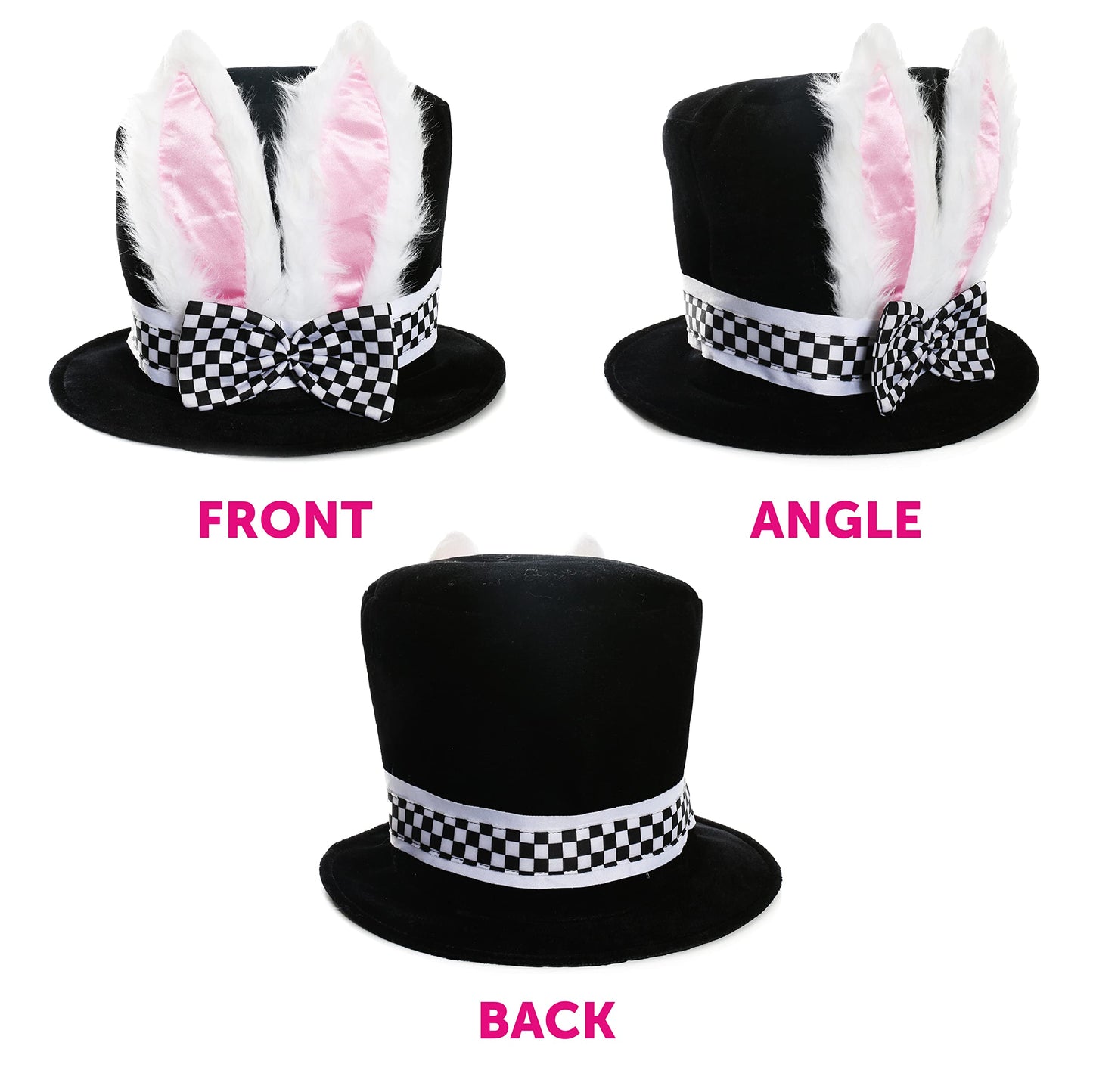Adults Deluxe Wonderland Rabbit Hat With Large Ears and Attached Bow + Rabbit Nose Perfect for School Book Week + World Book Day Fancy Dress Costume Accessory Black