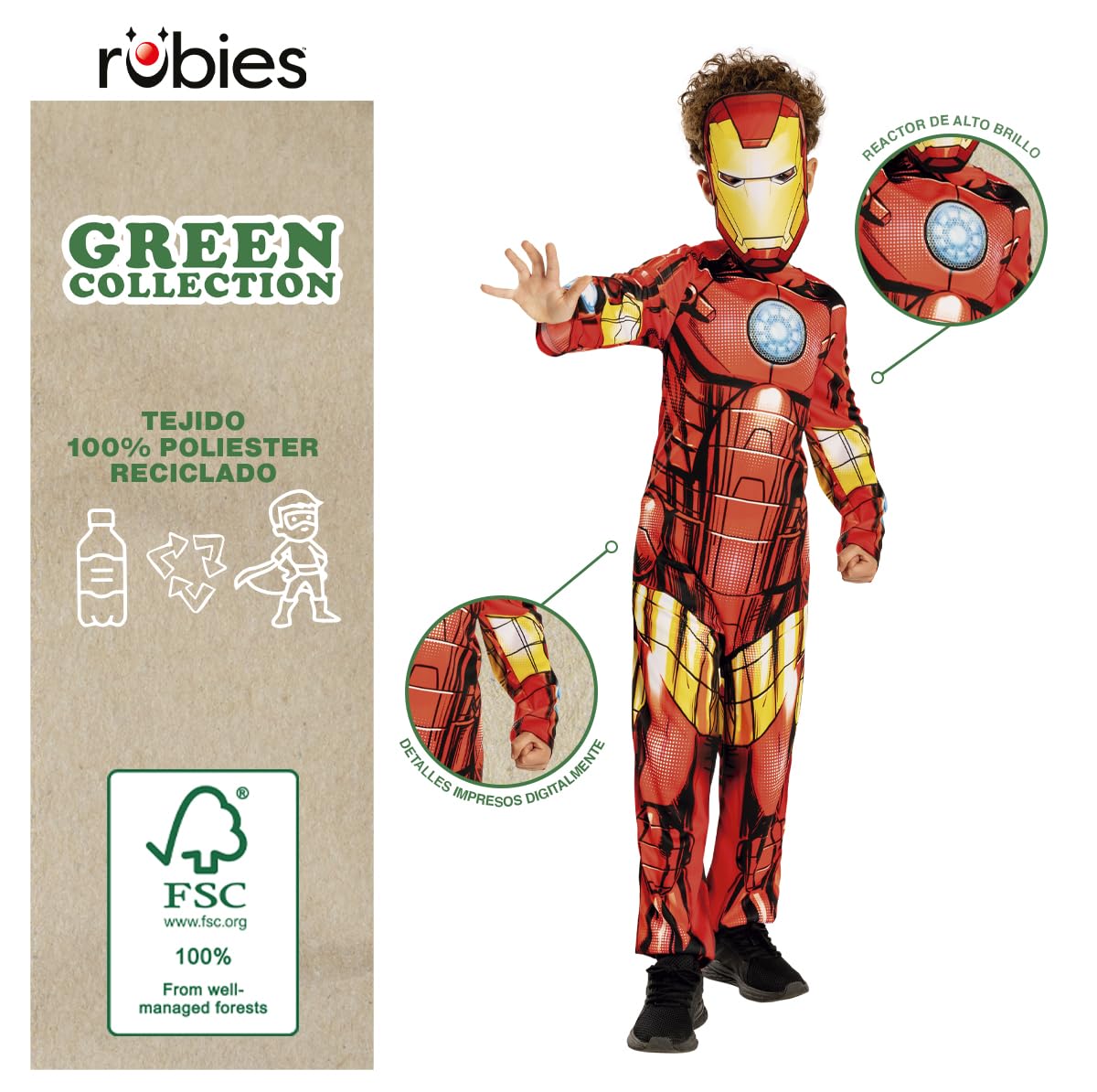 Rubies 3013223-4 Iron Man Child Costume, Green Collection Kids Fancy Dress, Boys, Multicoloured, 3-4 Years Halloween