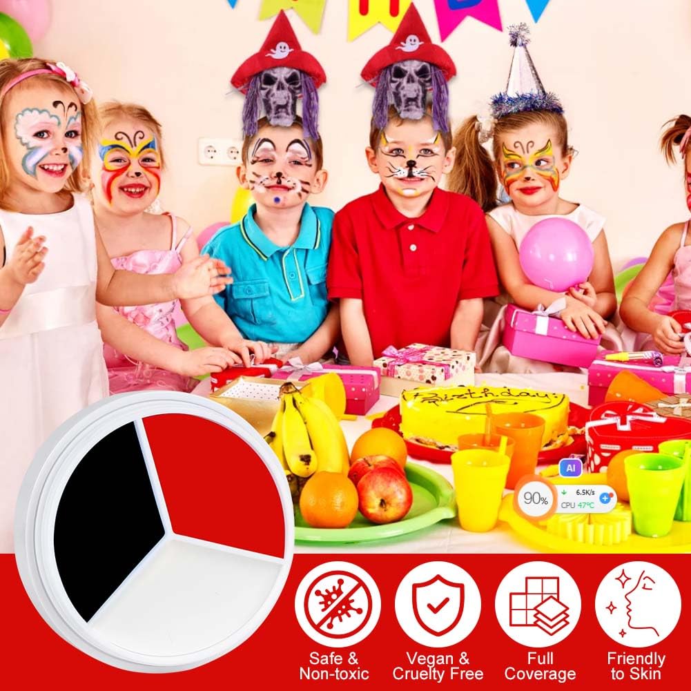 AOOWU 3 In 1 Face Body Paint Set, 3 Colors Face Paint Wheel for Special Effects SFX Zombie Makeup Kit, Professional Non Toxic Face Body Paint for Vampire Skeleton Halloween Clown Makeup Football Fans