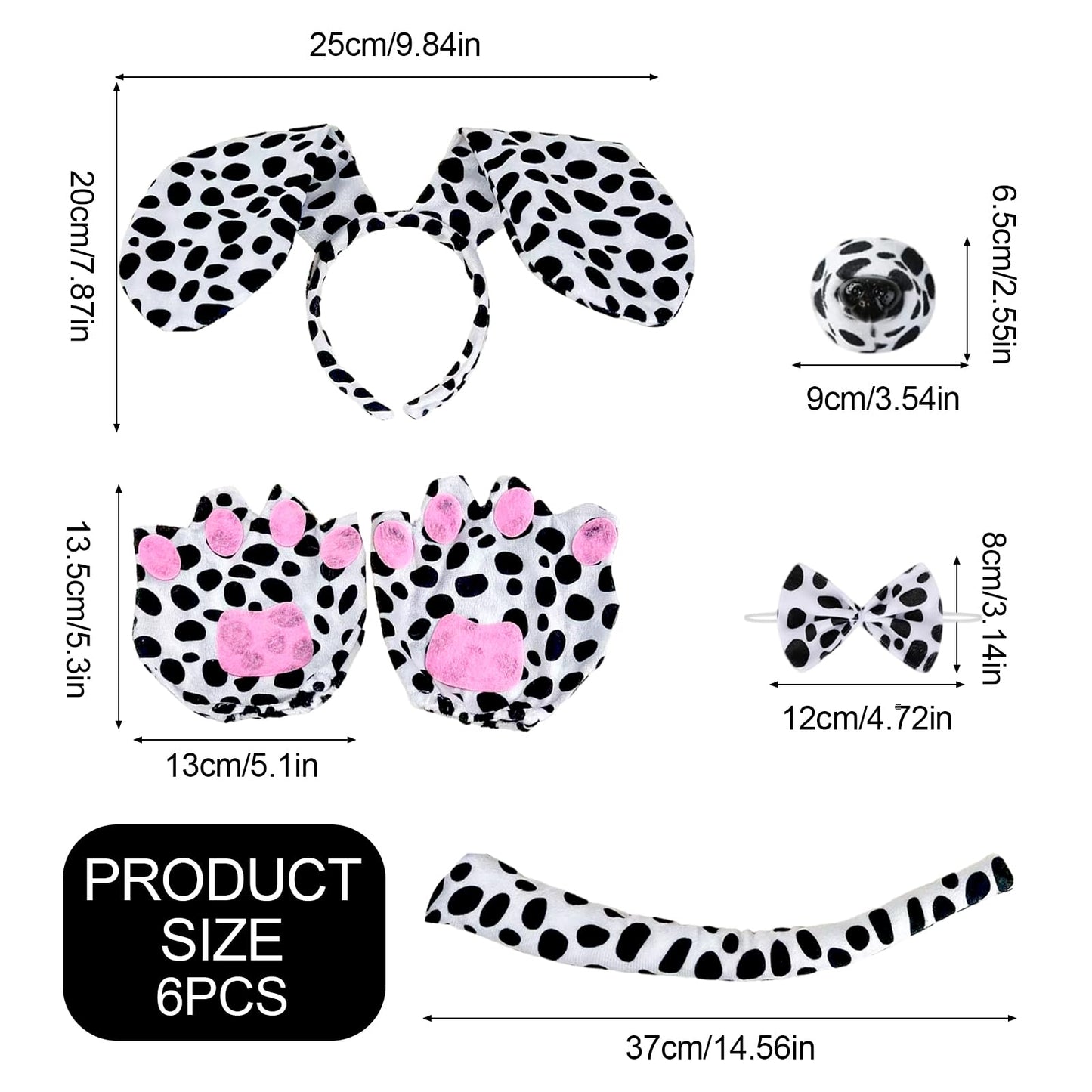 5-Piece Dachshund Dog Set - Includes Spotted Dog Nose - Ears - Tail