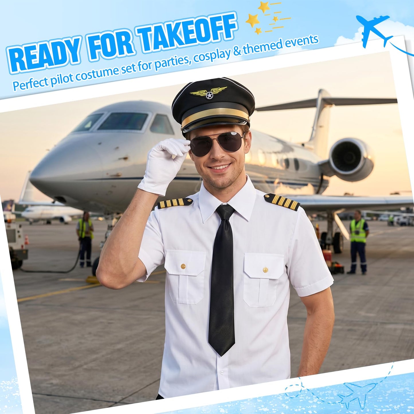 Pilot Fancy Dress Costume for Adults - Captain Outfit with Shirt