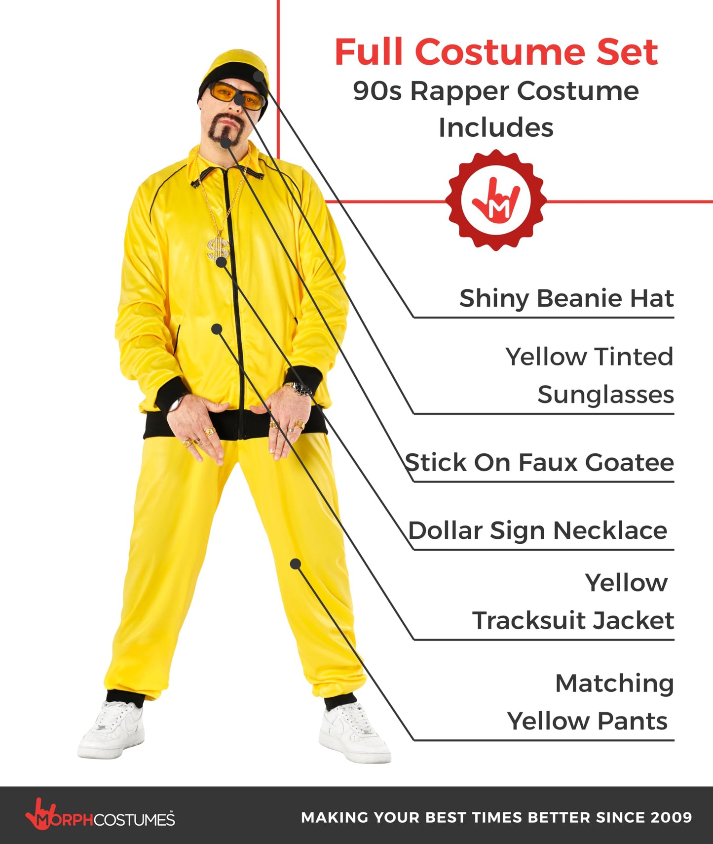 Mens Track Suit Costume Yellow Hip Hop Outfit for Men 2000s Rapper (image 2)