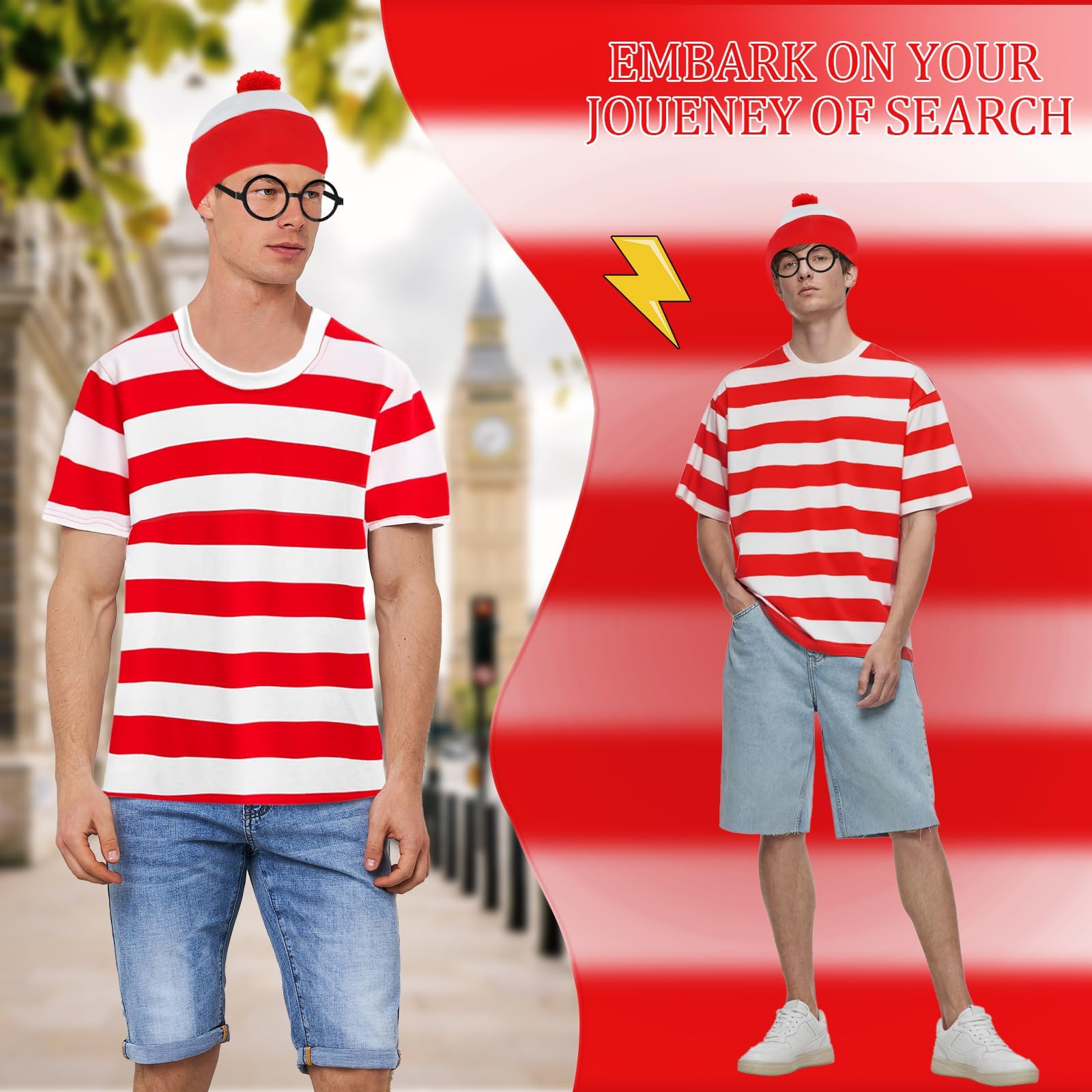 Red & White Striped T-Shirt Set for Adult - Wally Costume (image 4)