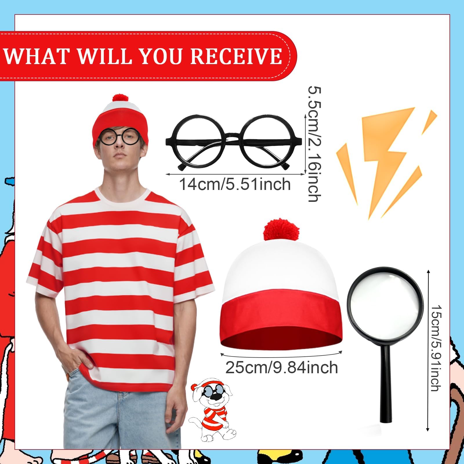 Wally Costume Set for Adults - Unisex Red and White Striped Short (image 2)