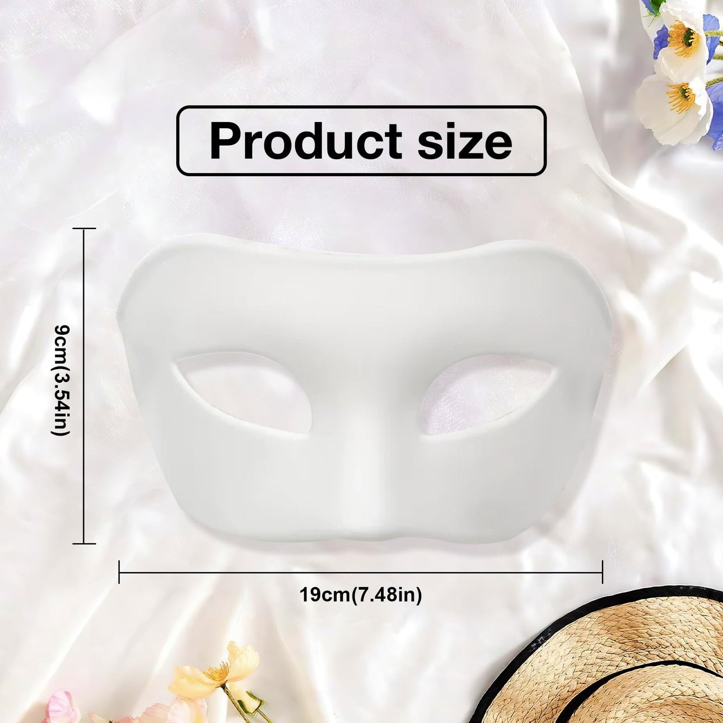 Vyqrx White Masquerade Mask for Adults – Classic Venetian Style Half Face Costume Mask for Men & Women, Halloween Fancy Dress Party Accessory, Cosplay & Carnival Eye Mask (White)