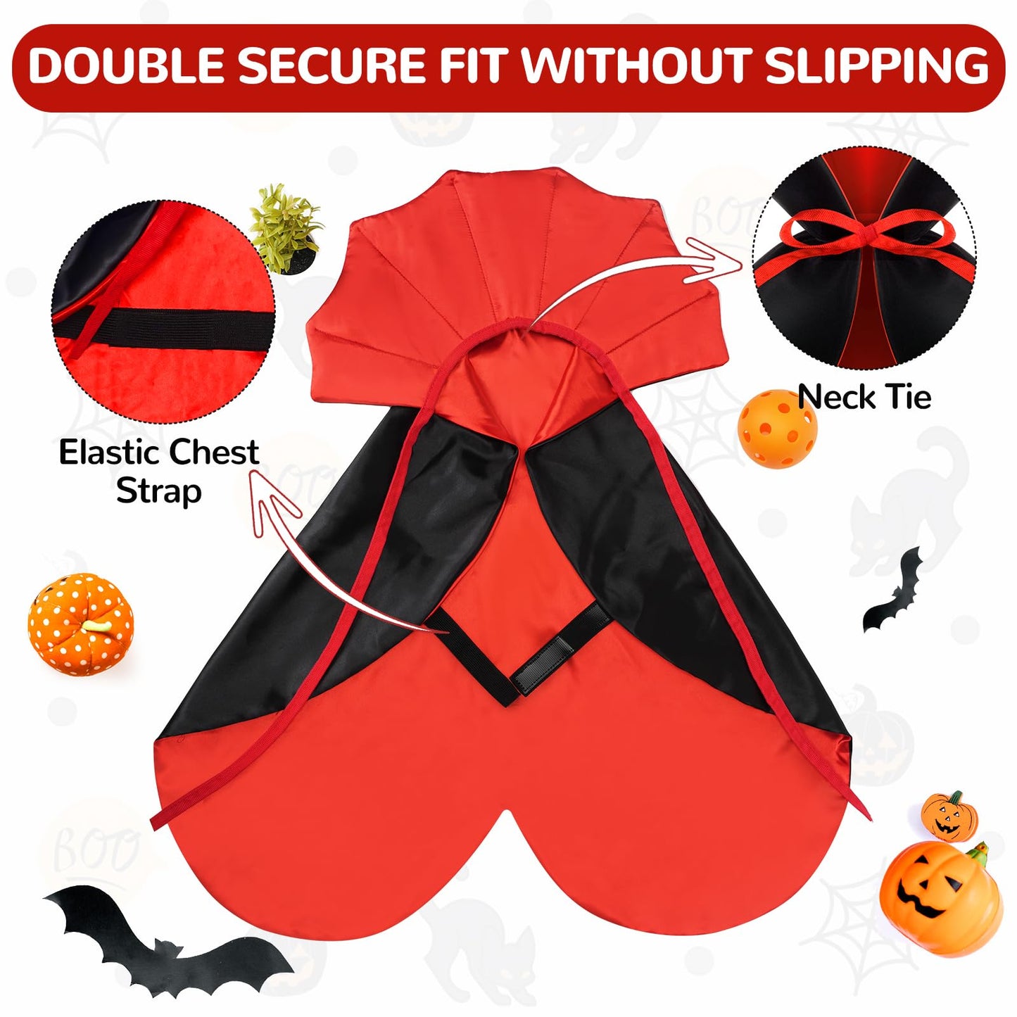 Halloween Pet Vampire Cape Adjustable Red & Black Fancy Dress