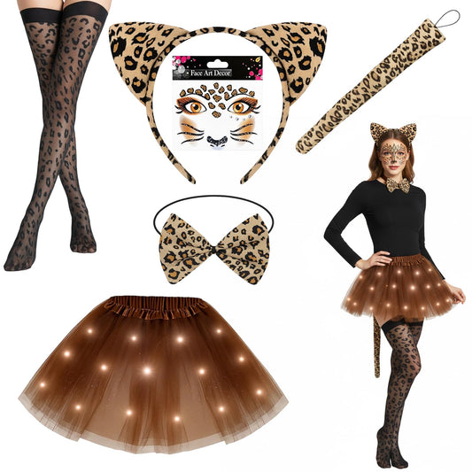 Leopard costume set with ears, bow tie, tail and tutu
