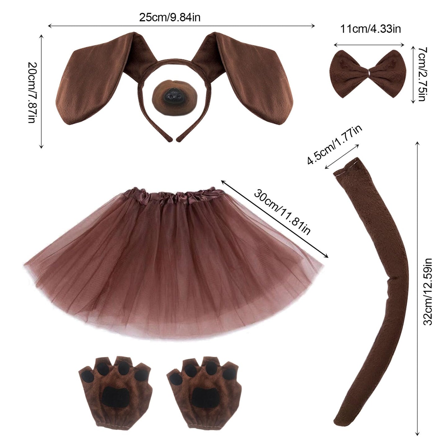 Puppy Dog Costume Set - Include Brown Dog Ears and Tail Nose Gloves