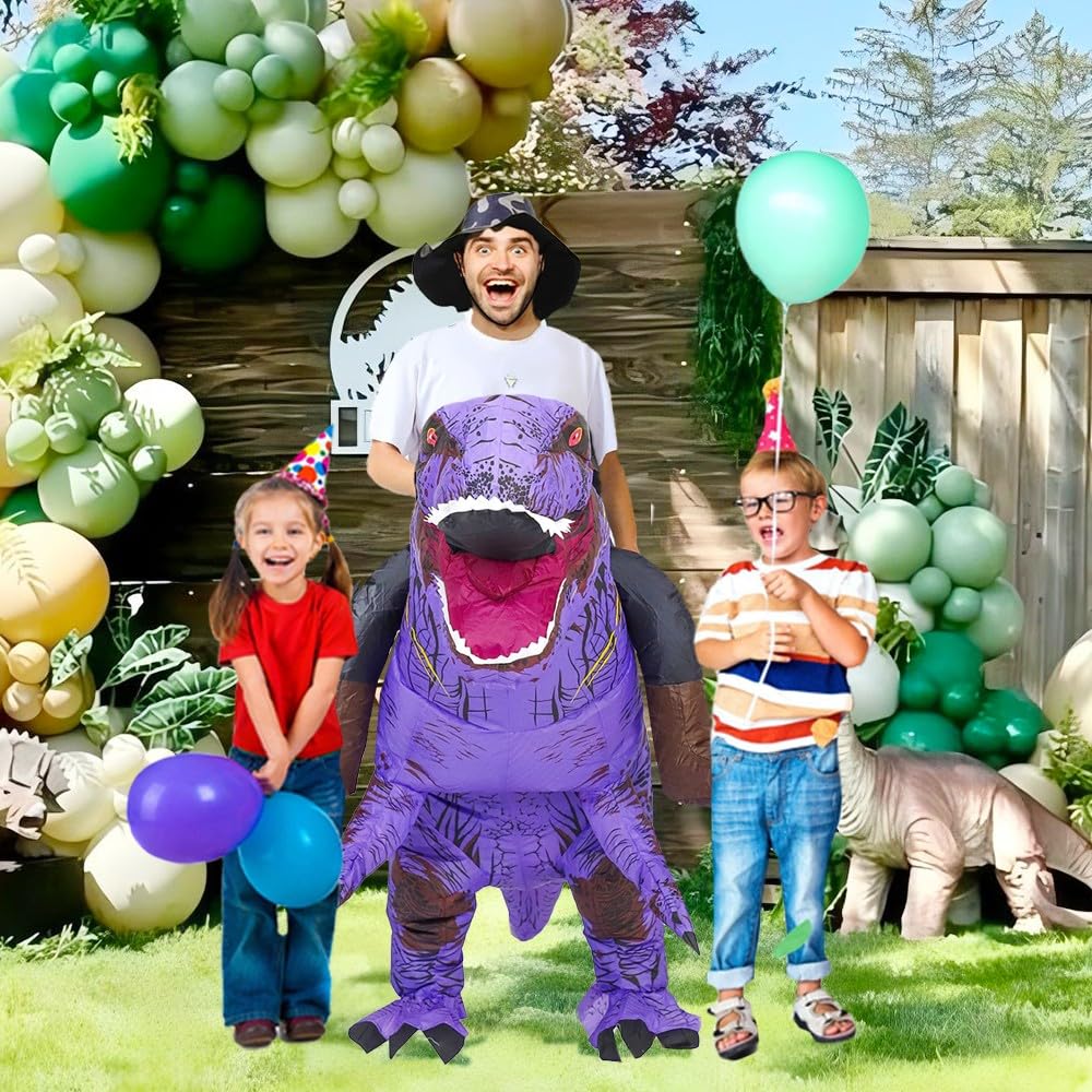 Rafalacy Inflatable Dinosaur Costume for Adult Blow up Ride-on T-rex Costume Funny Halloween Party Costume Dinosaur Party Fancy Dress up Suit, Purple