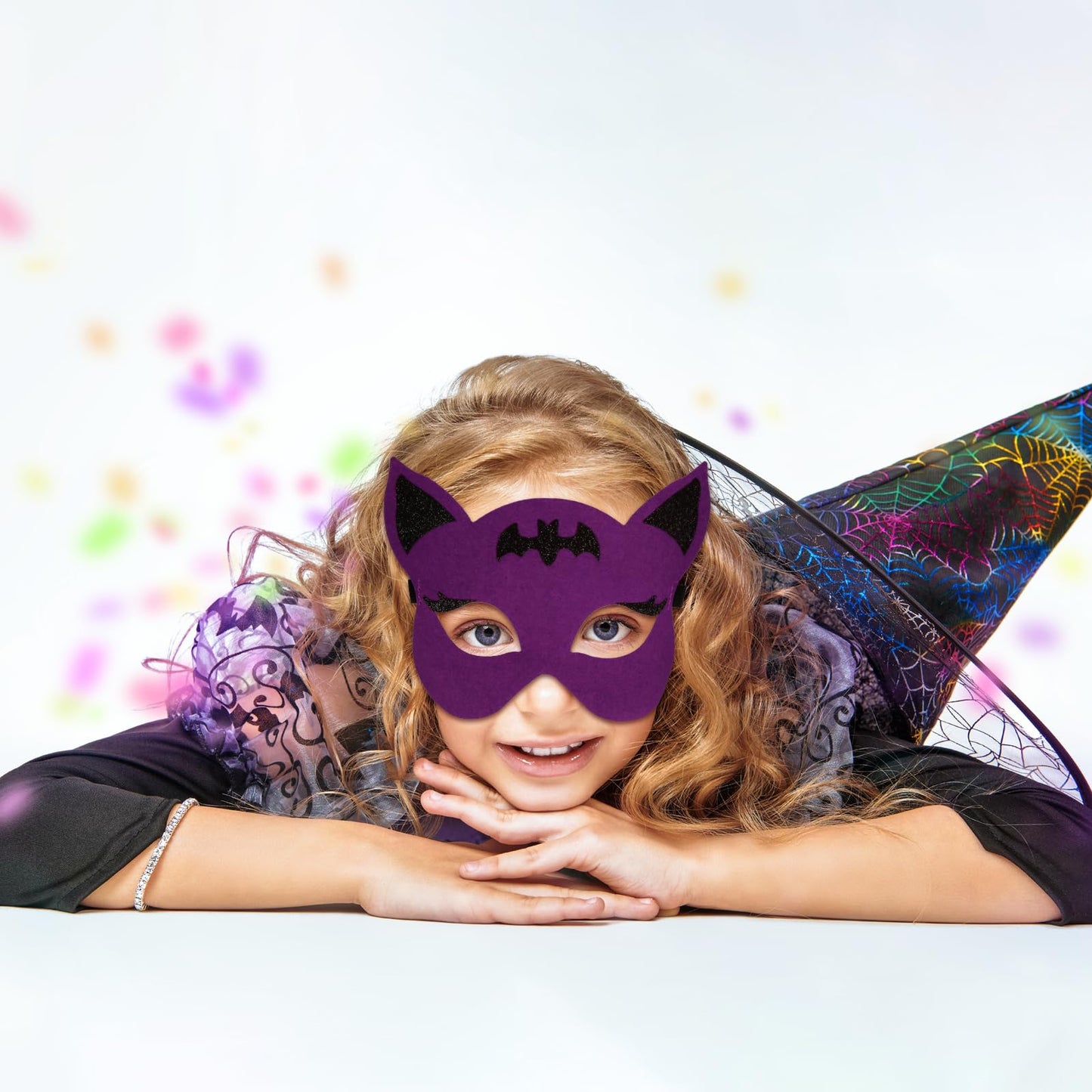 HONMOK 3 Piece Girls Bat Wings Costume, Halloween Purple Bat Fancy Dress Outfit Include Bat Tutu Skirt & Bat Eyemask & Bat Wings, for 3-10y Kids Halloween Costume Cosplay Accessories