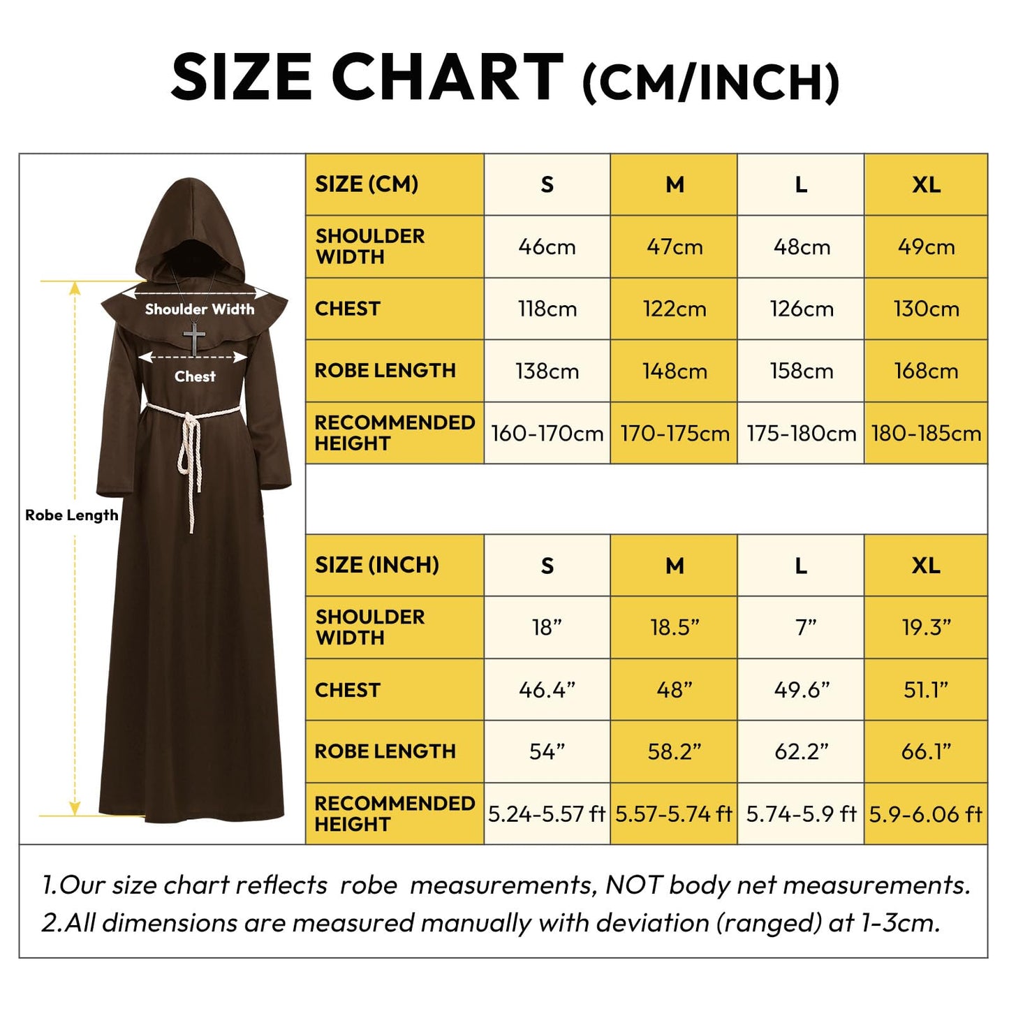 KONVINIT Monk Costume Medieval Costume for Men Adult Monk Outfit Brown Renaissance Priest Robe Halloween Costumes,brown M