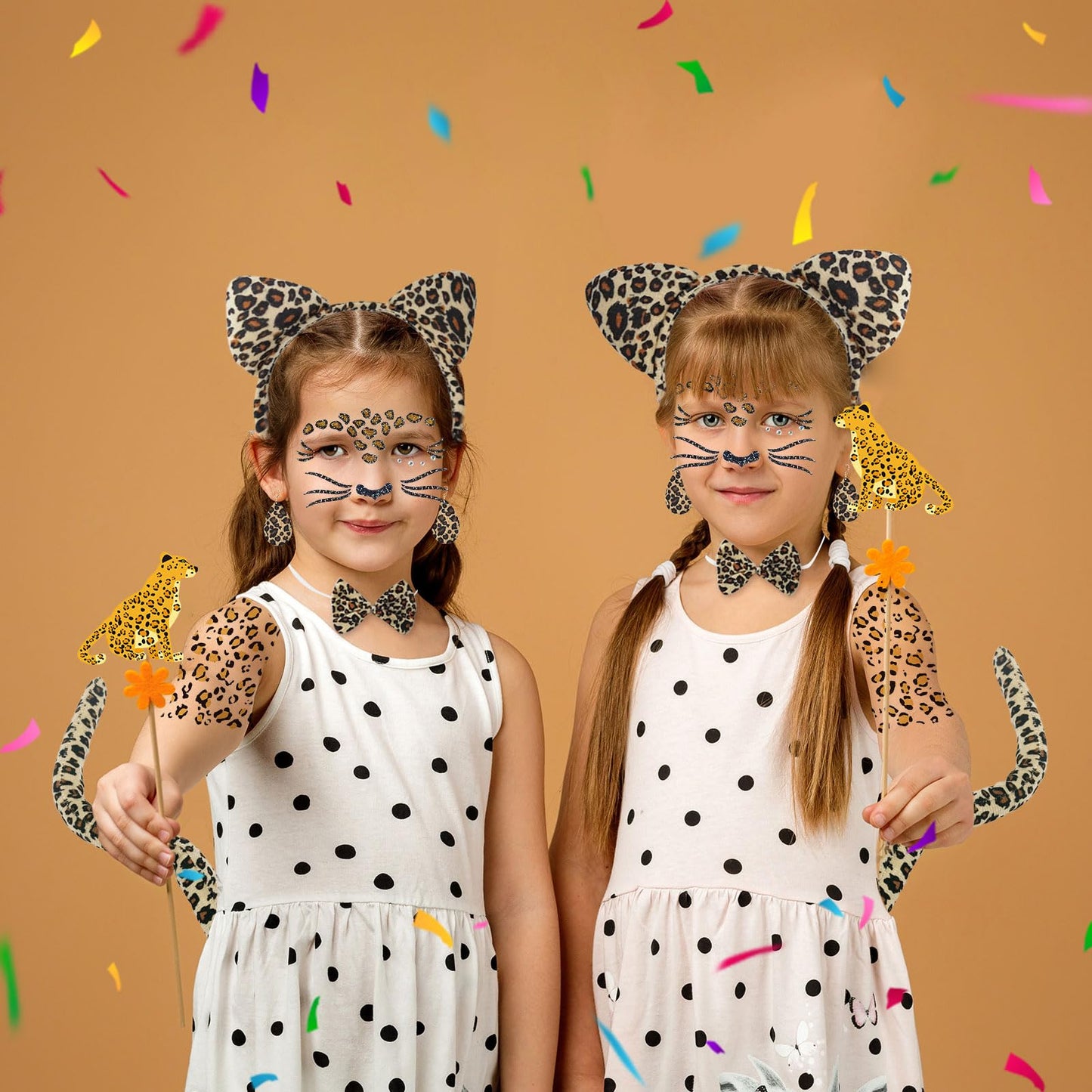 Leopard Print Costume Set - Leopard Face Art Sticker Ear Headband