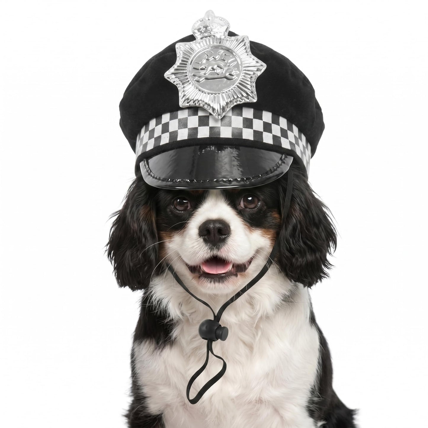 Adjustable Pet Police Hat with Neck Strap Dog Cat Costume Accessory