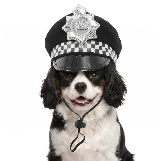 Pet Police Hat with Neck Strap Dog Cat Costume Accessory