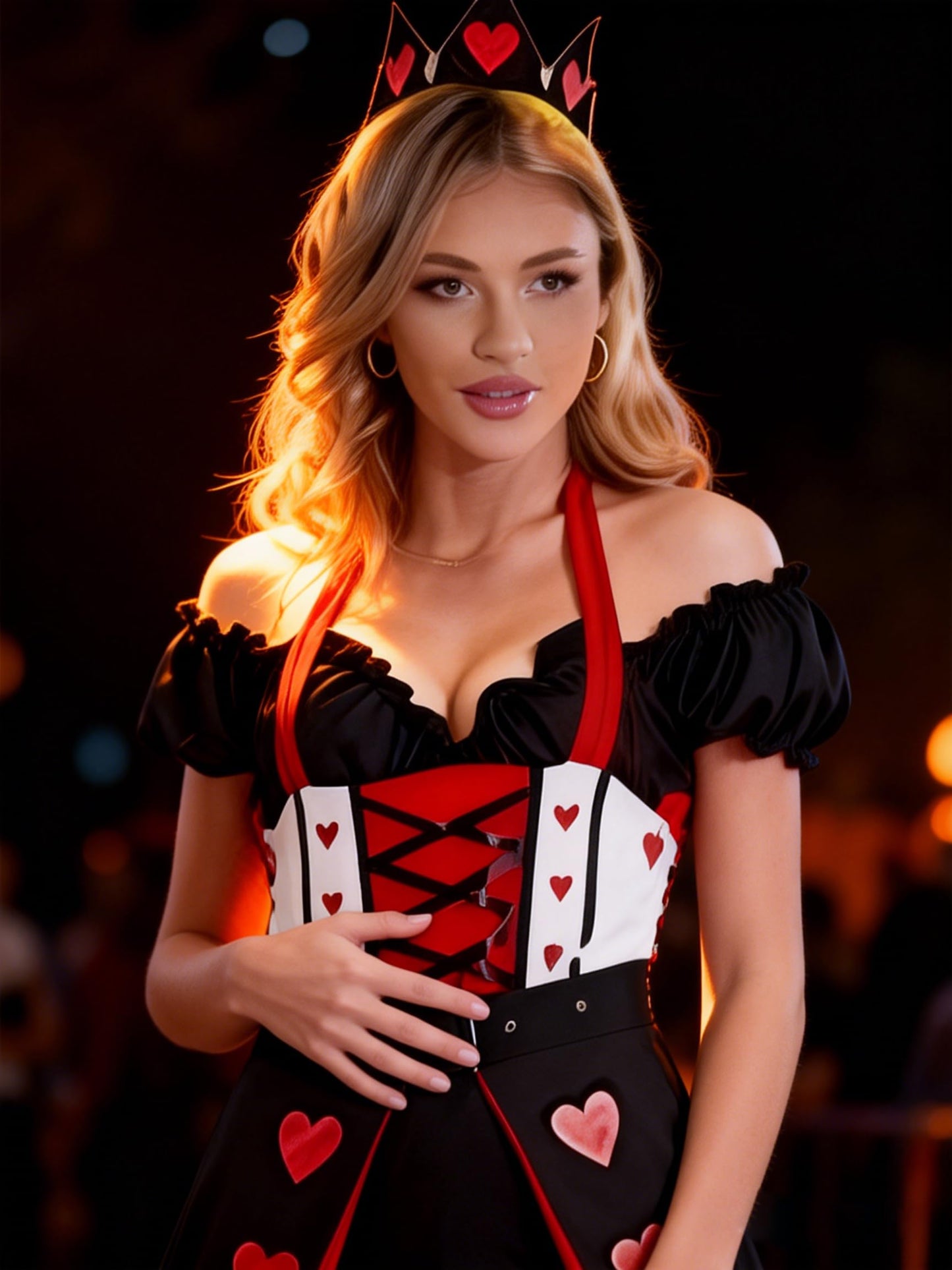 GOLDSTITCH Queen of Hearts Costume Womens Queen Dress Cosplay Adult Fancy Dress Up Halloween Outfit Red
