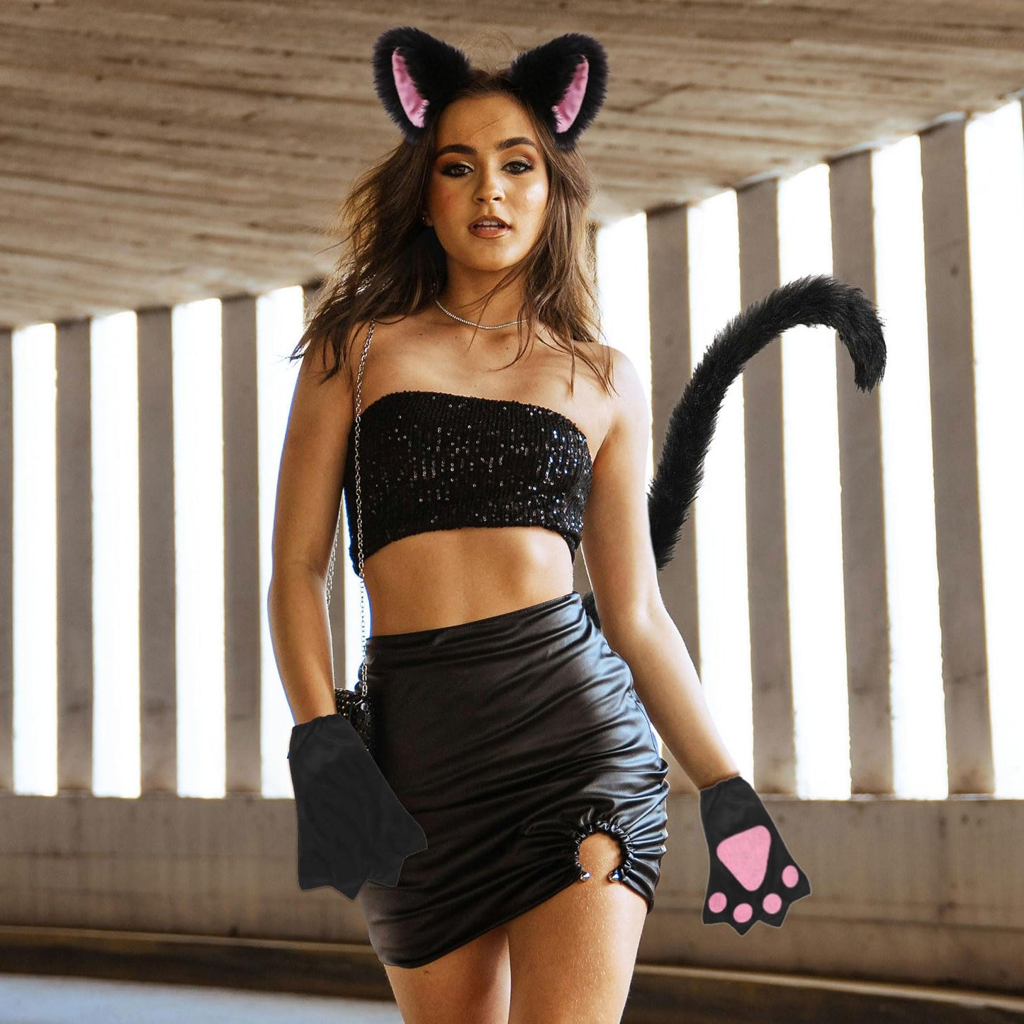 Cat Costume Fox Furry Animal Cat Ears Headband Faux Fur Fluffy Long (image 5)
