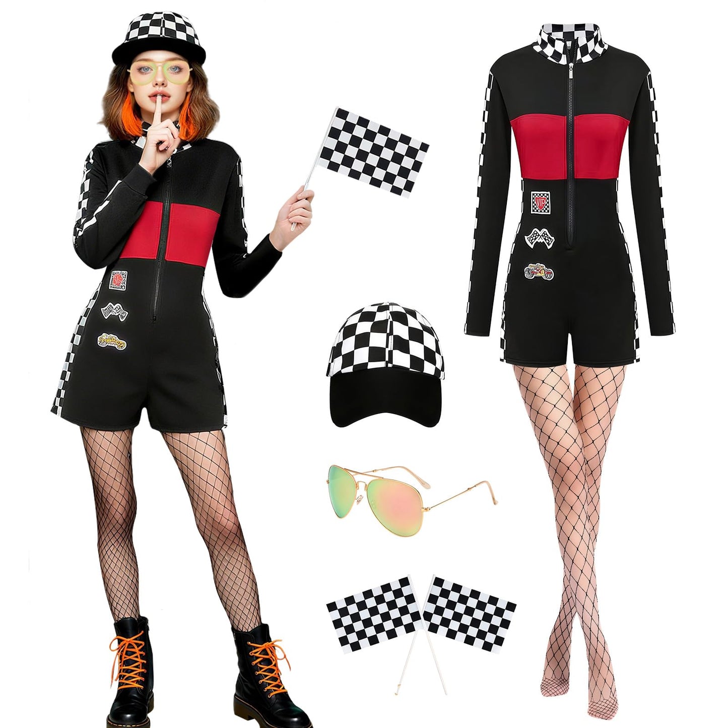 Race Car Driver Costume Women Racing Driver Bodysuit Pit Crew (image 2)