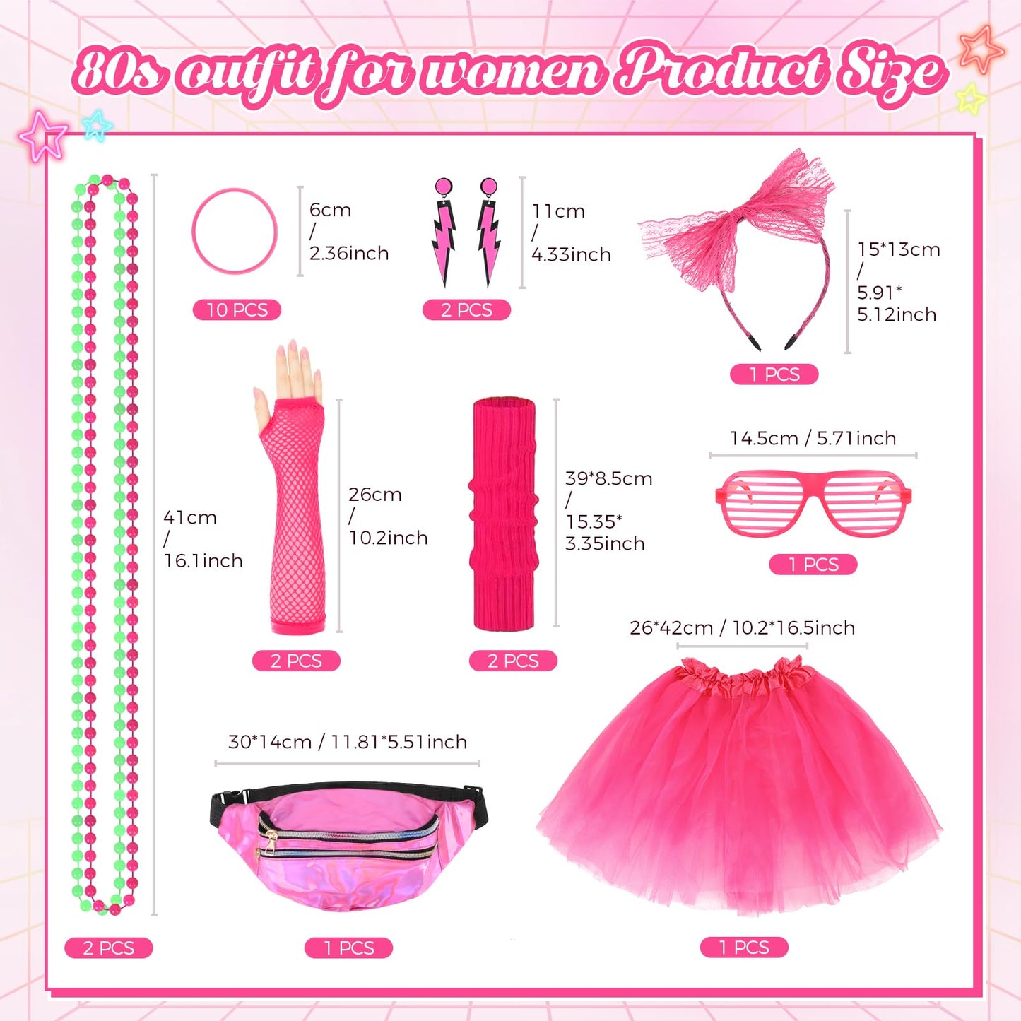80s Fancy Dress for Women 80s Party Fancy Dress 80s Outfits for Women 1980s Fancy Dress Women Ladies 80s Fancy Dress Womens 80's Costume 80s Outfit 80s Party Costume Set 80s Costumes Accessories, XL