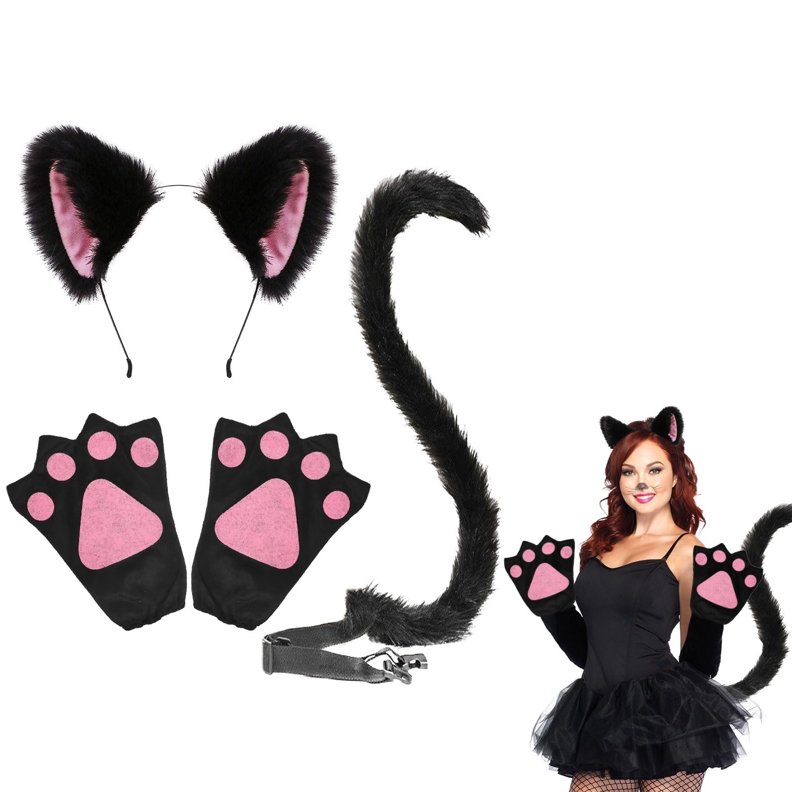 Cat Costume Fox Furry Animal Cat Ears Headband Faux Fur Fluffy Long
