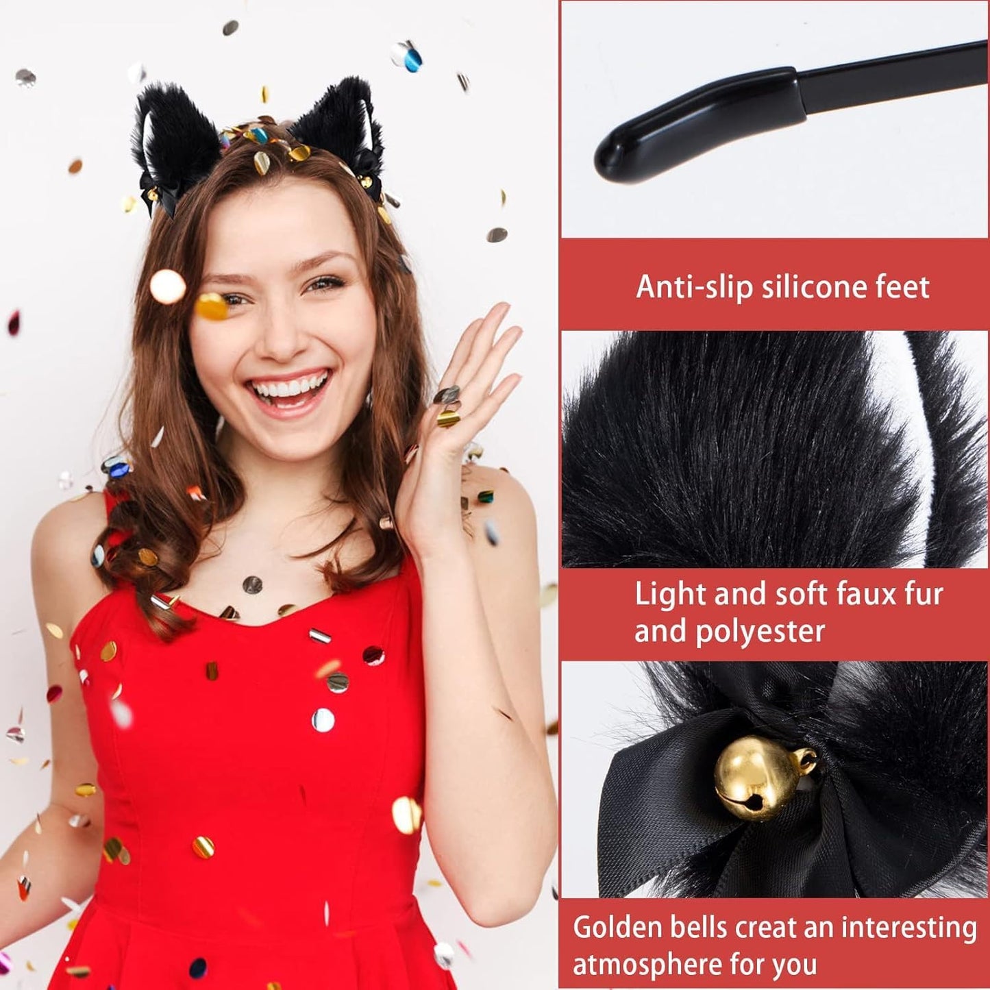 Cat Cosplay Costume Set - Black Cat Ears Headband with Bells