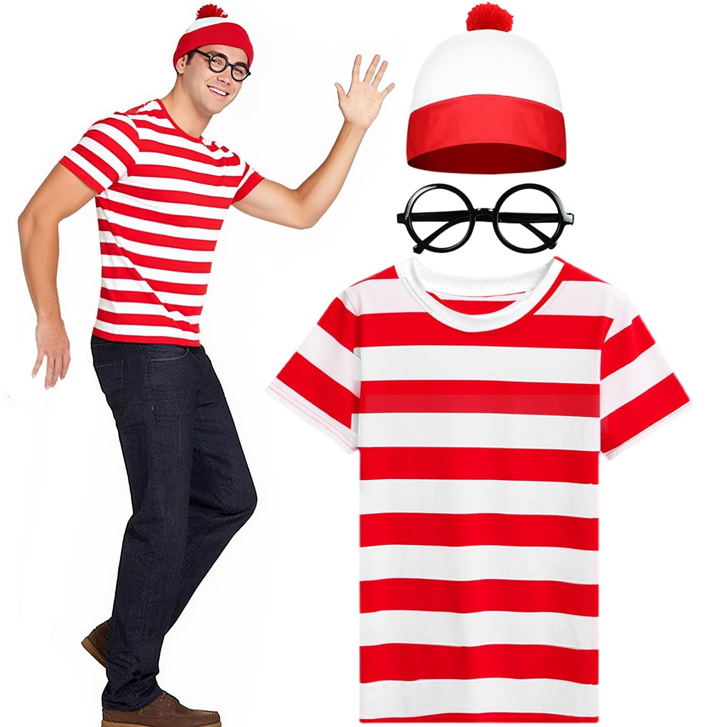 Red & White Striped T-Shirt Set for Adult - Wally Costume