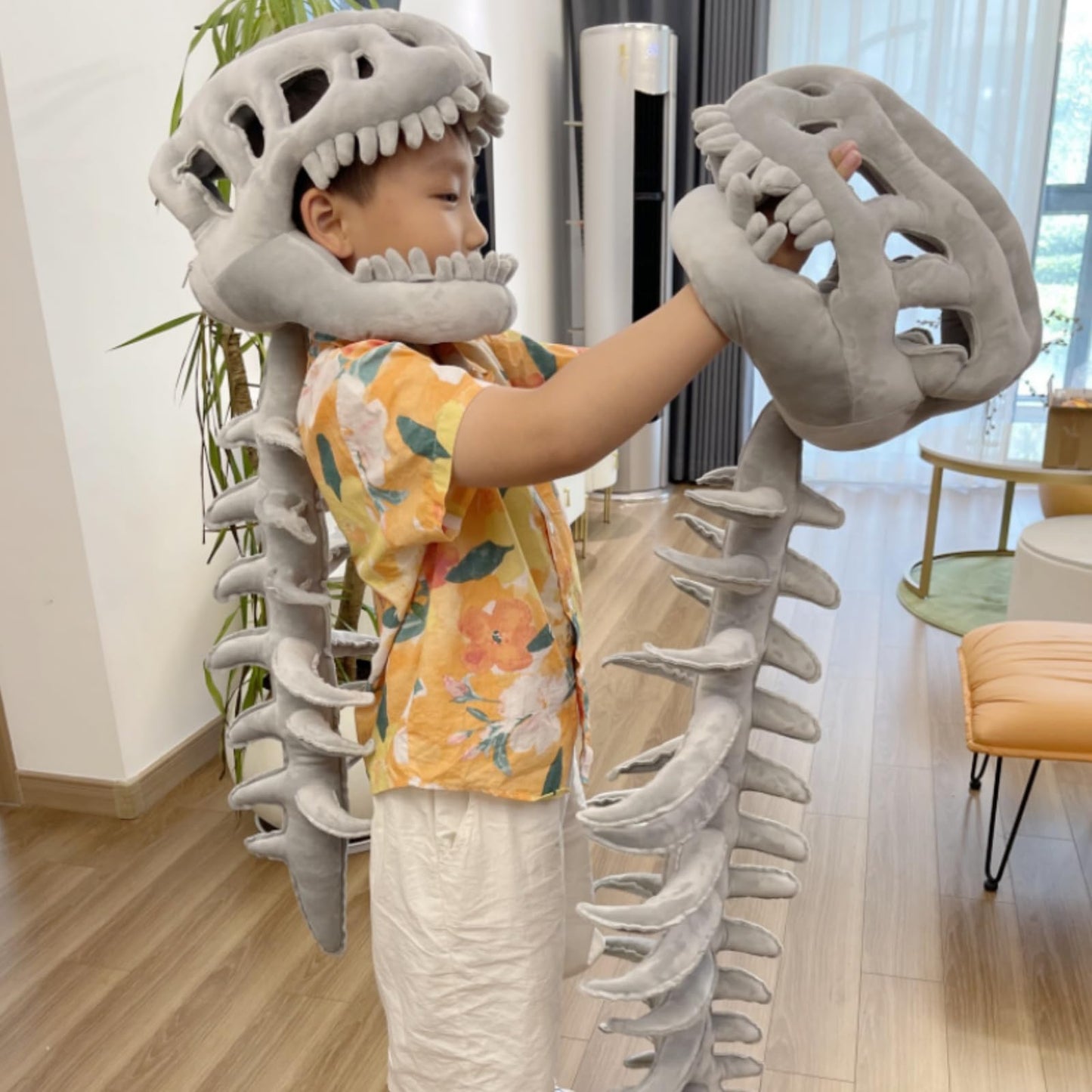3D Wearable Realistic Skeleton Dinosaur Costume, Realistic Dinosaur Skeleton Costume Set Spinosaurus Plush Dino Funny Dino Headgear Hat for Halloween Cosplay Themed Parties