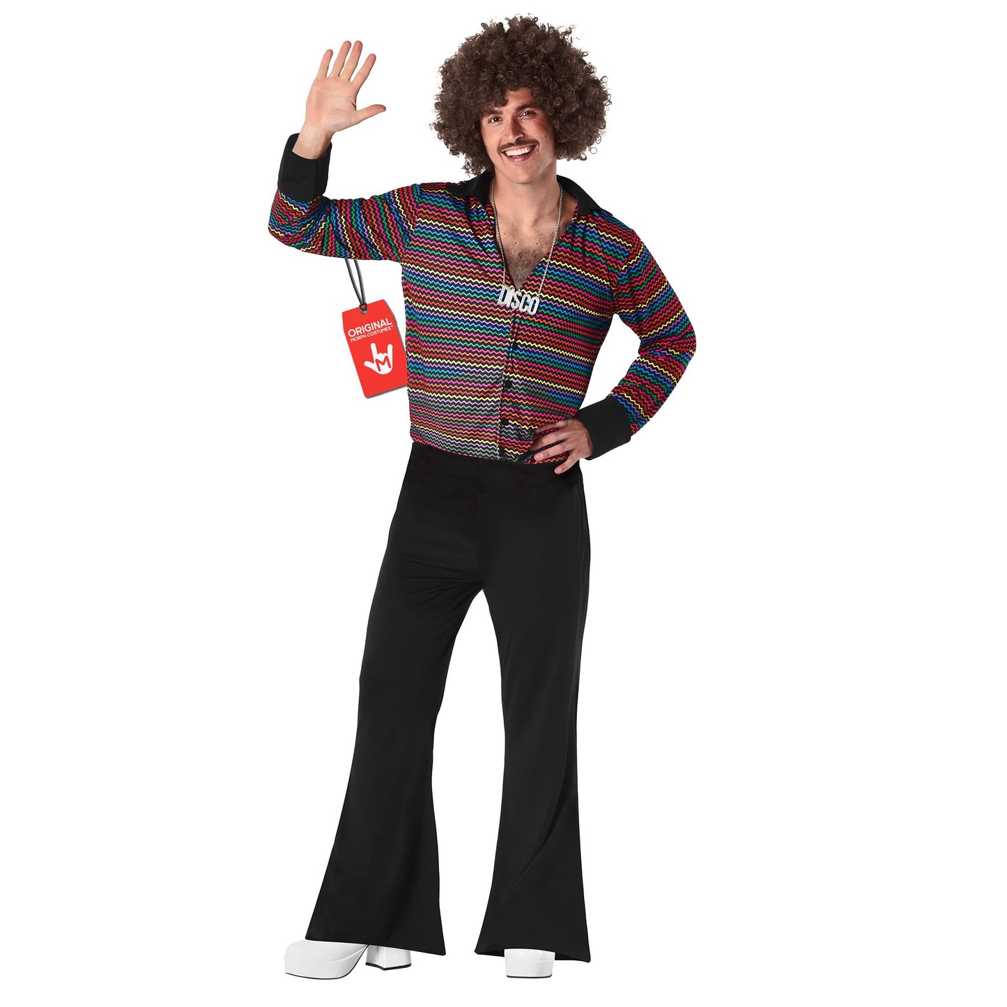 70s Disco Costume for Men - Rainbow Striped Shirt with Flared