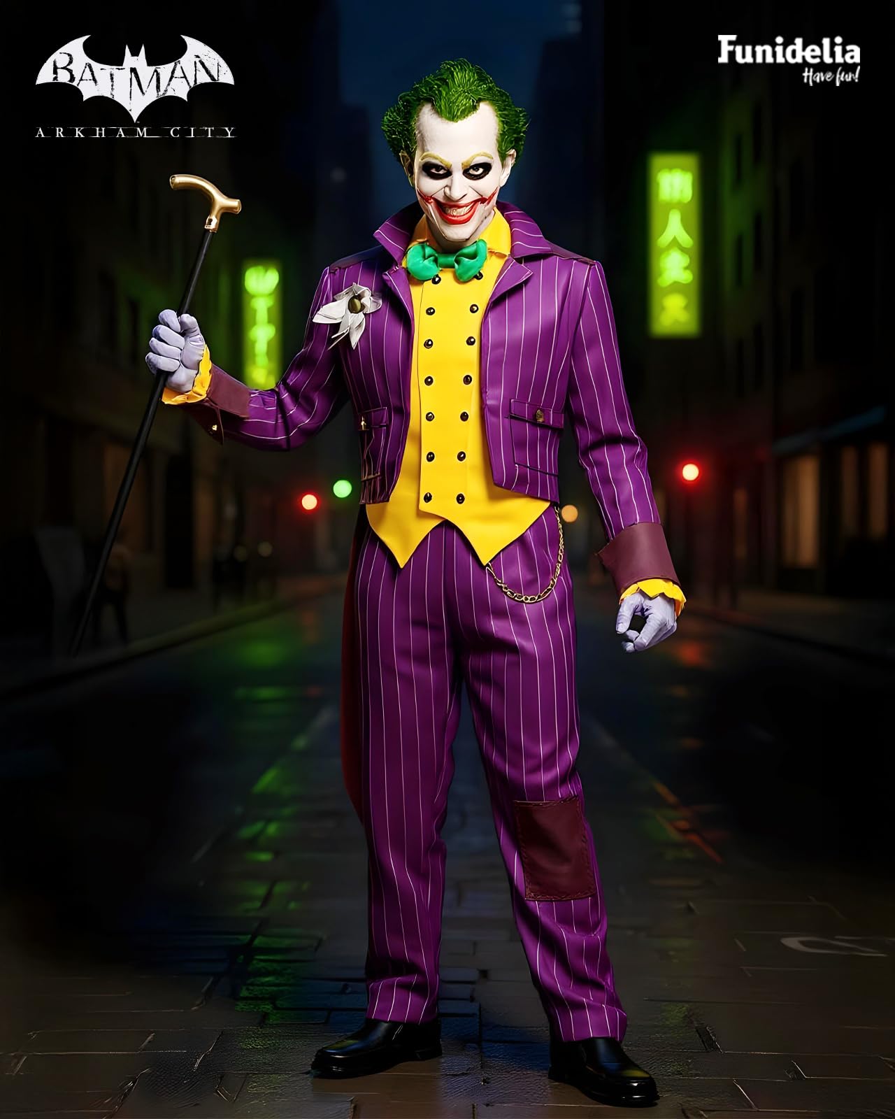 Funidelia Official Joker Arkham City Costume for Men, Joker Suit for Adult, Halloween and Carnival Costumes - Size XL