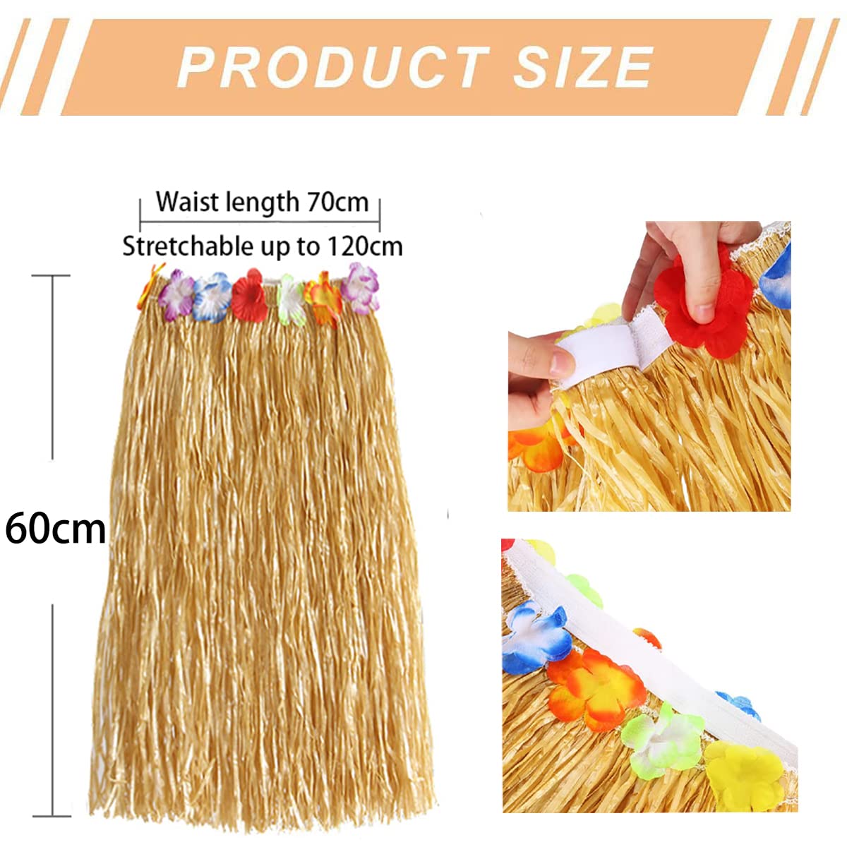 HBell 8 Set 40PCS Hawaiian Grass Skirt Garlands,Hawaiian Leis Bracelet Headband Necklace,Hawaii Luau Skirts Costume Fancy Dress,Only for Teens & Adults Summer Beach Tropical Party Decorations