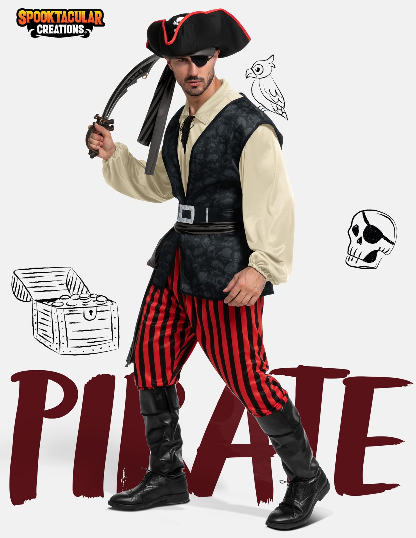 Adult Men Beige Pirate Costume for Halloween - Costume Party