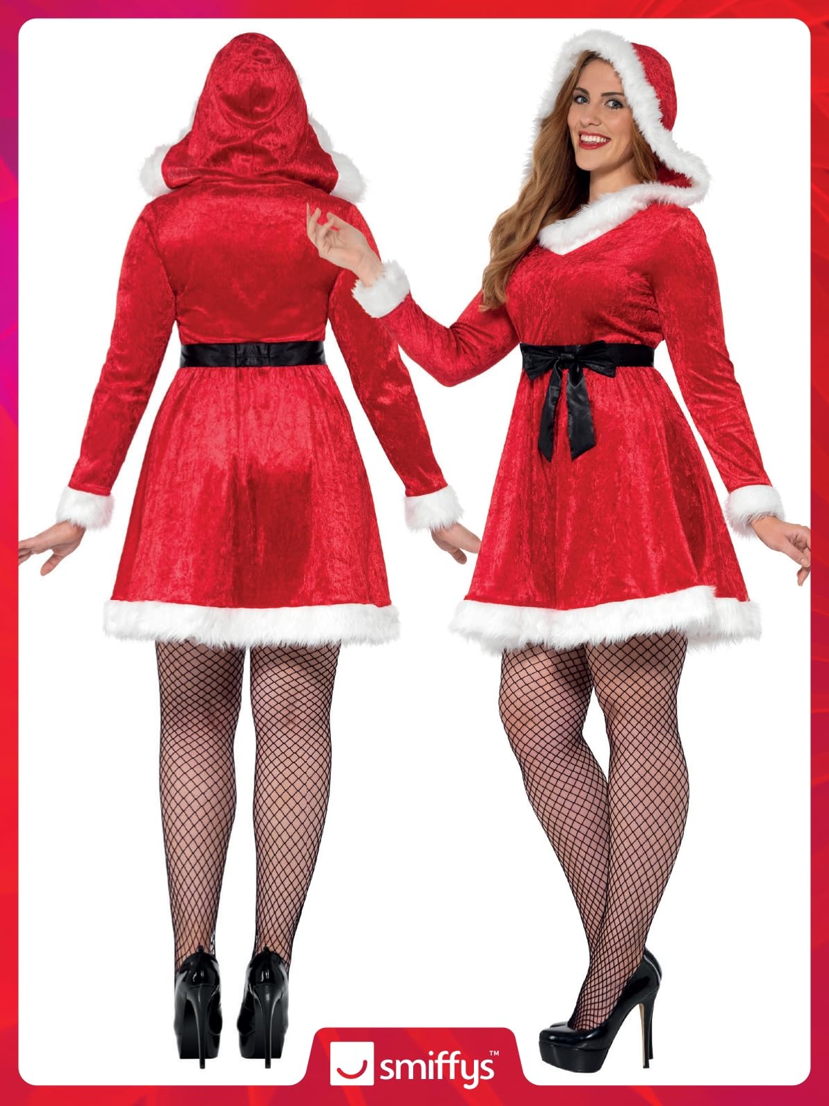 Smiffys Curves Miss Santa Costume, Red – Plus Size Women’s Christmas Fancy Dress Outfit with Dress & Belt, Flattering Festive Santa Costume for Xmas Parties & Holiday Events Large