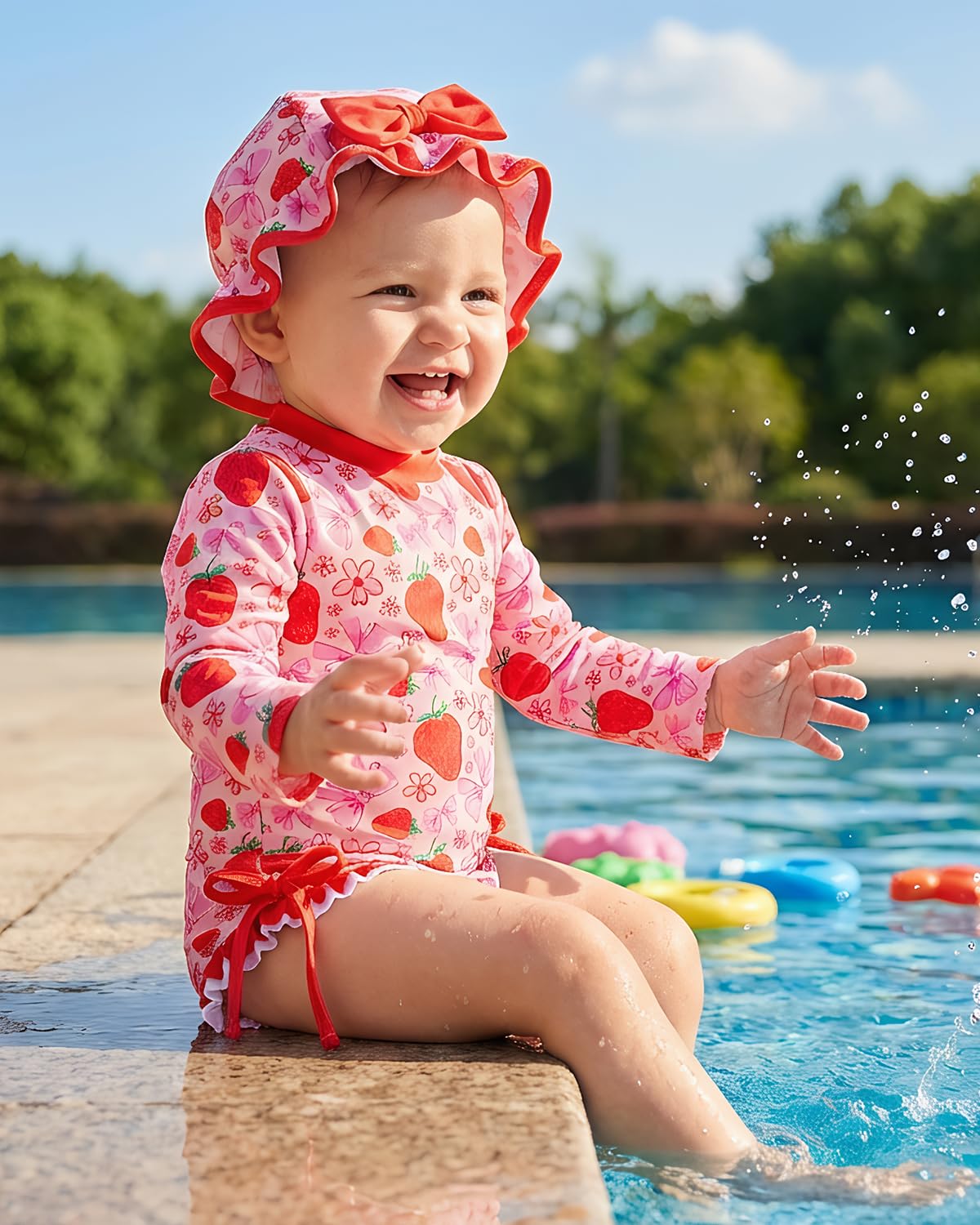 WYTbaby Toddler Baby Girl Swimming Costume Long Sleeve One Piece Baby Swimsuit Ruffle Sun Protection Bathing Suits Summer Beachwear 18-24 Months,Pink