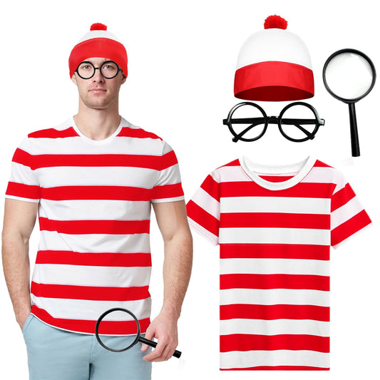 Wally Costume Set for Adults - Unisex Red and White Striped Short