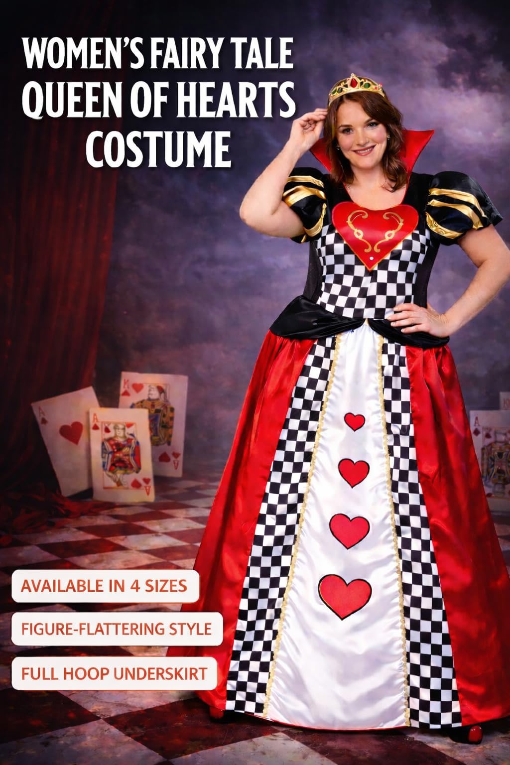 Wicked Costumes Adult Womens Queen of Hearts Fancy Dress Costume Card Queen Outfit Red White Playing Cards Halloween Party Book Day Theatre Role Play - Medium (UK 14-16)