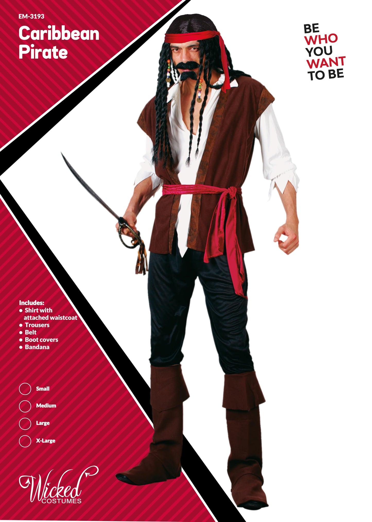 Mens Caribbean Pirate Fancy Dress Costume - Adult Buccaneer Outfit