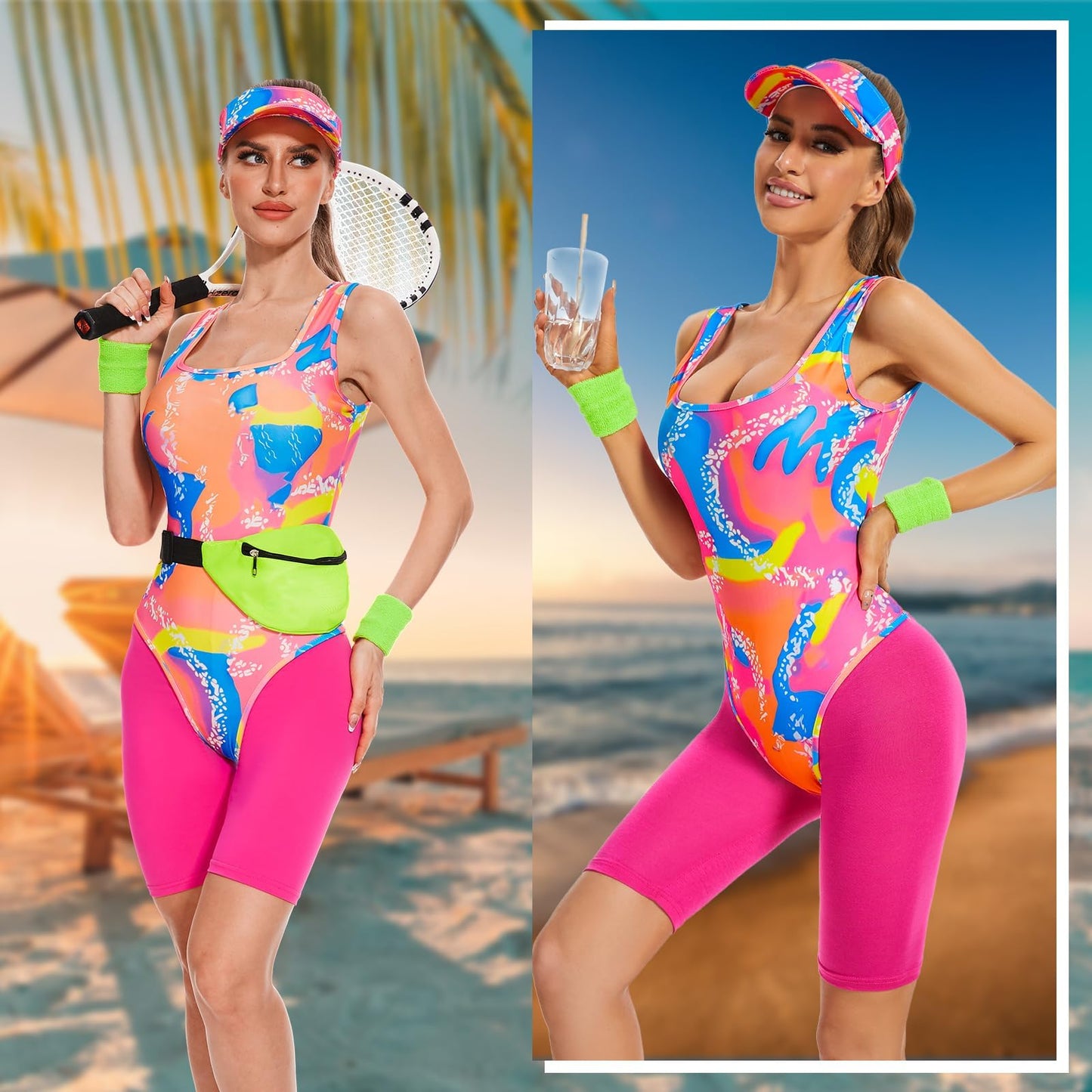 AJGEGJE 80s Workout Costume for women, 80s 90s Workout Outfits Set, Halloween Cosplay Couples Outfits (XS)