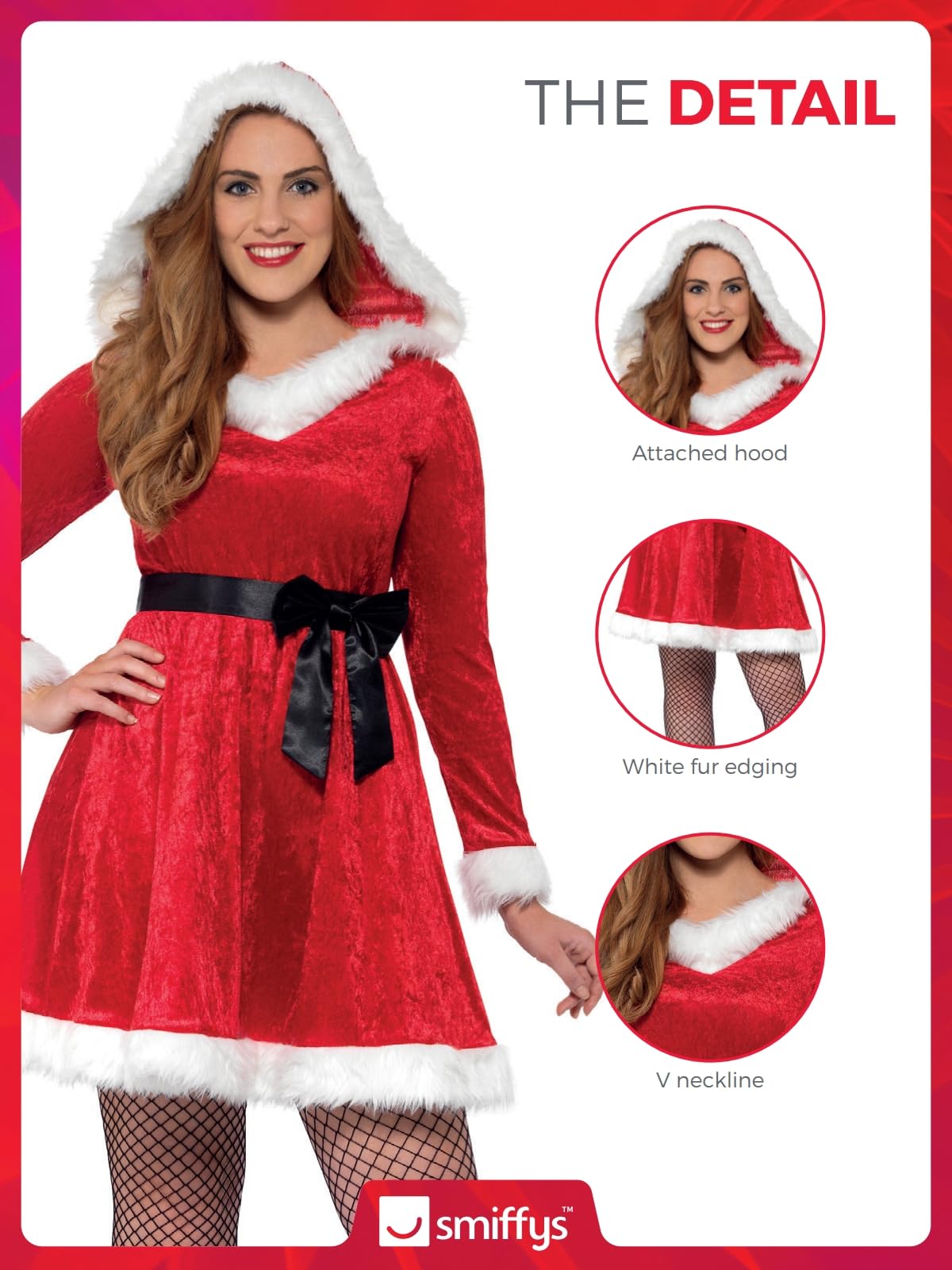 Smiffys Curves Miss Santa Costume, Red – Plus Size Women’s Christmas Fancy Dress Outfit with Dress & Belt, Flattering Festive Santa Costume for Xmas Parties & Holiday Events Large