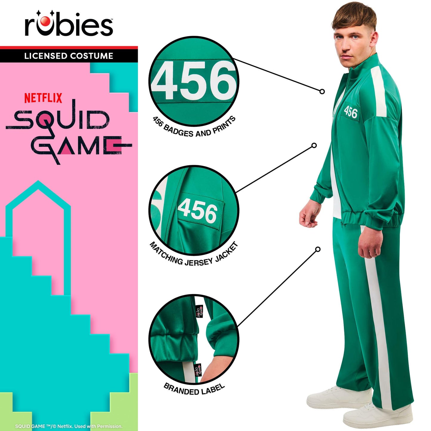 Rubies Official Squid Game Player 456 Deluxe Costume Adult Fancy Dress, Size Small