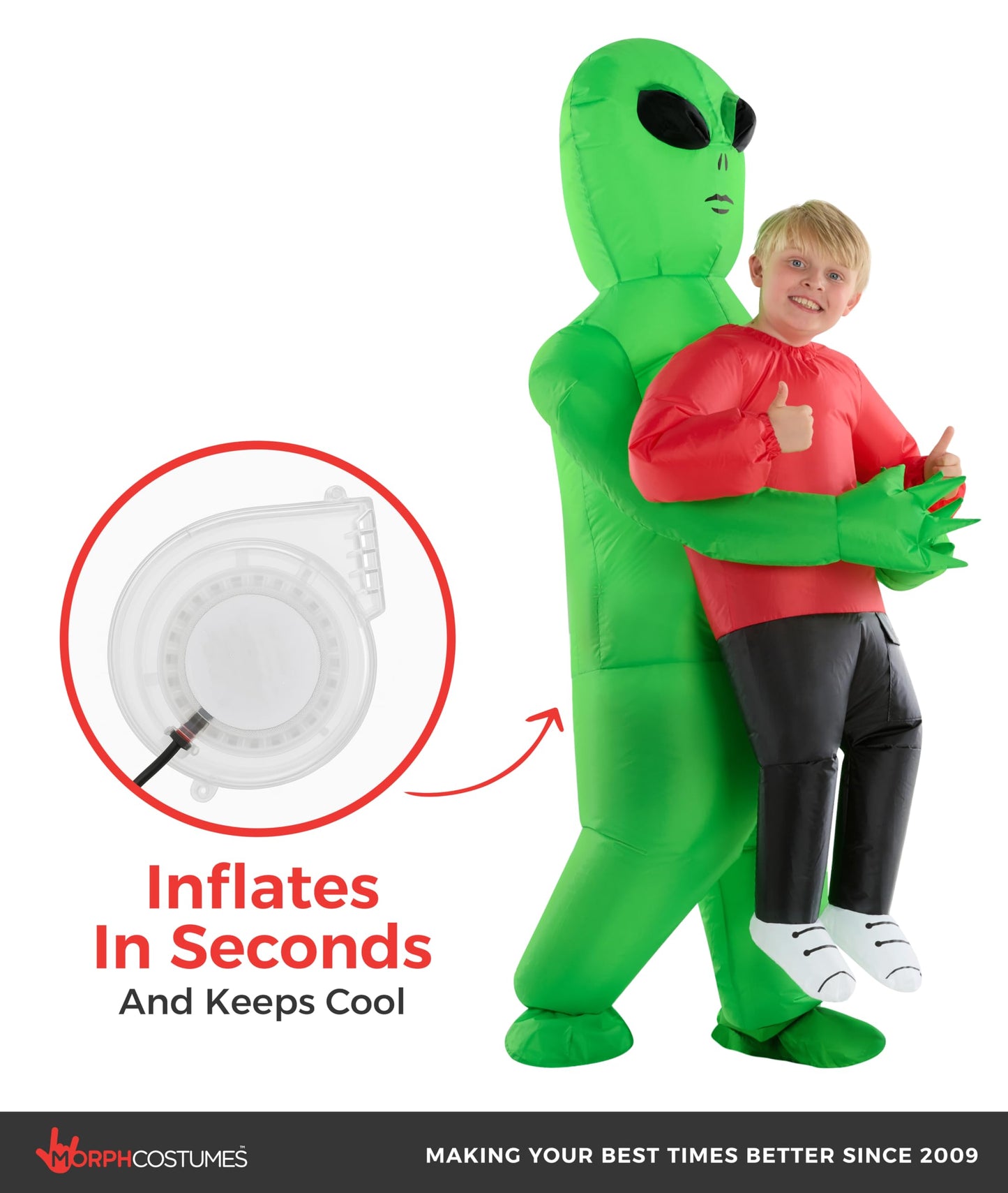 Morph Alien Costume Kids (4-6yrs), Red Abductee Alien Inflatable Costumes for Boys, Boys Halloween Costume, Halloween Costumes for Kids