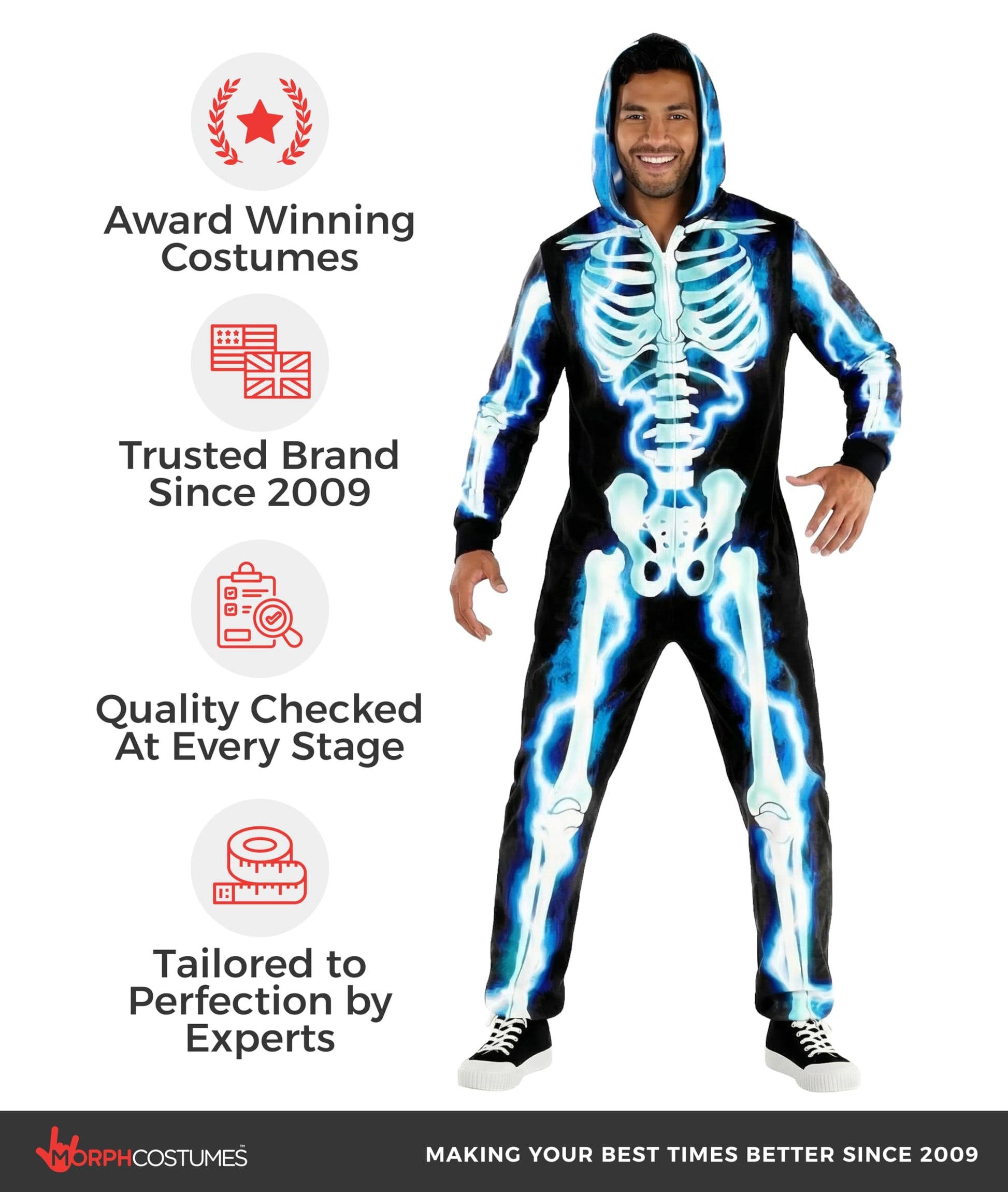 Electric Skeleton Costume Men Adult Halloween Jumpsuit Skeleton (image 5)