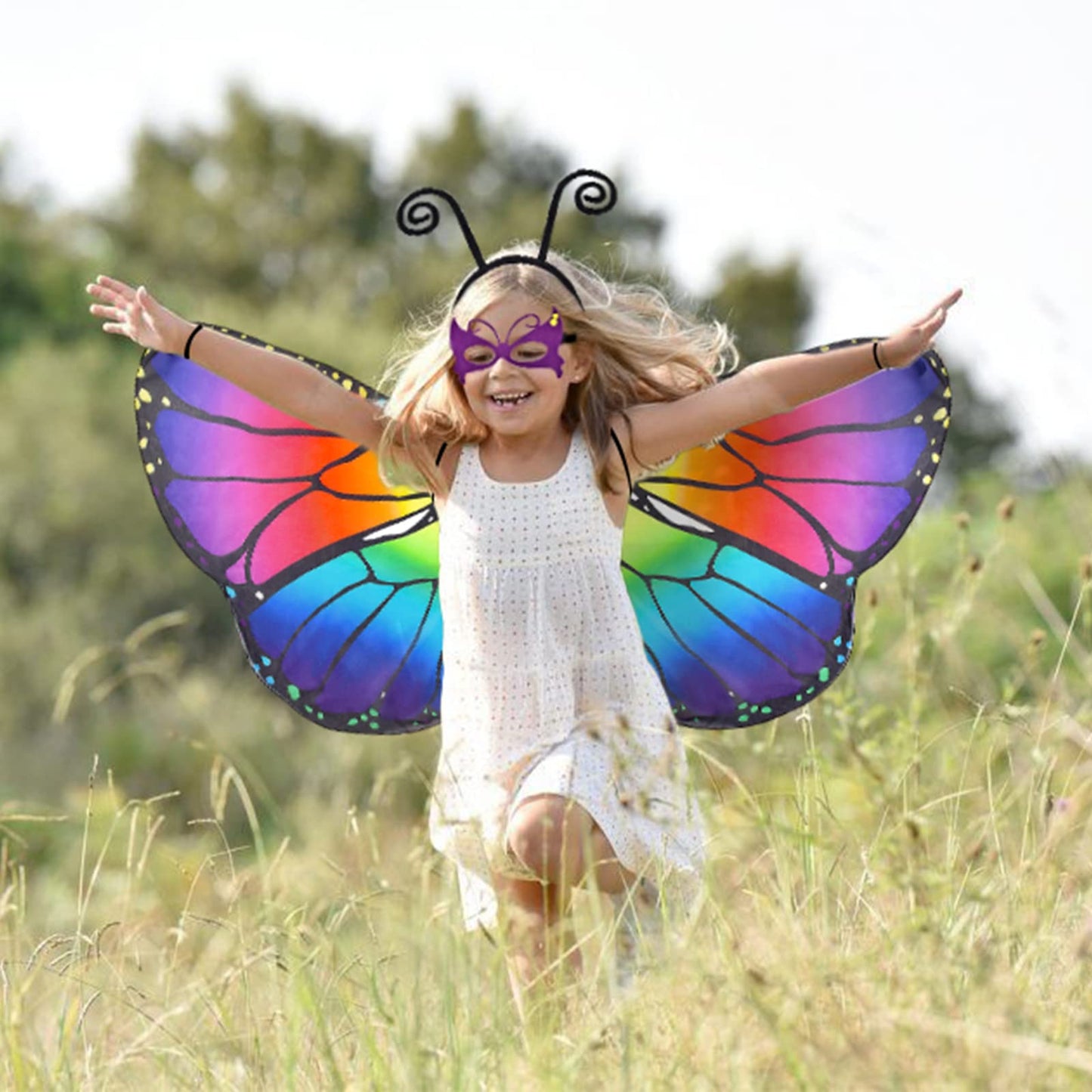 Tacobear Kids Butterfly Costume for Girls with Butterfly Wings Tutu Skirt Headband Mask Tattoos Butterfly Dress Up Cosplay Set Carnival Halloween Costume (Colorful)